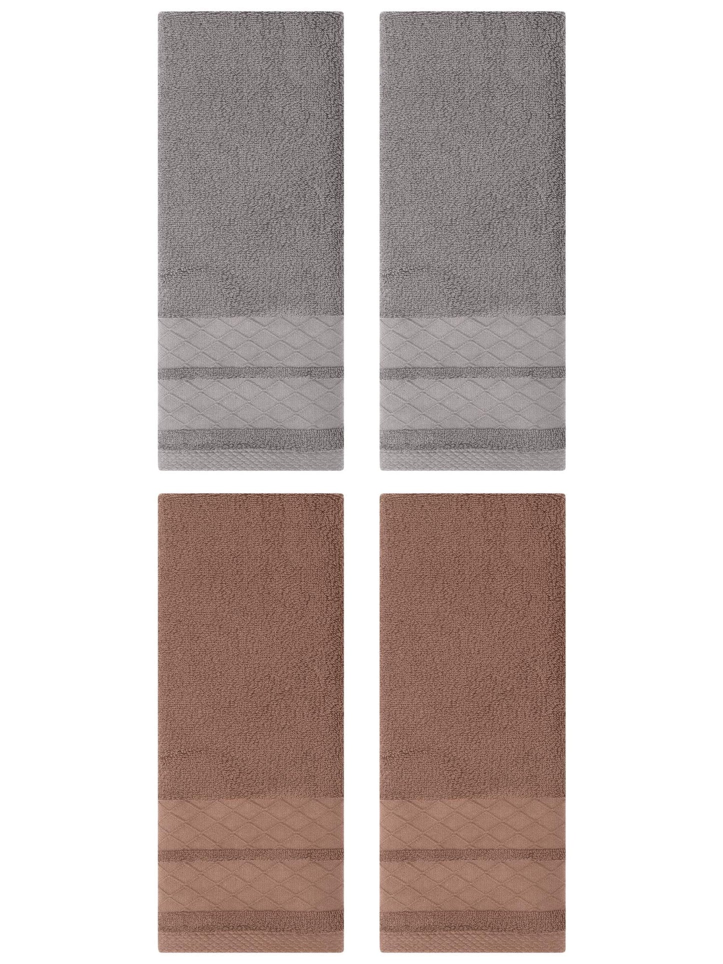 Unique Bargains 4 Pack Geometry Pattern Cotton Soft Hand Towels Brown/Grey 14" x 30"