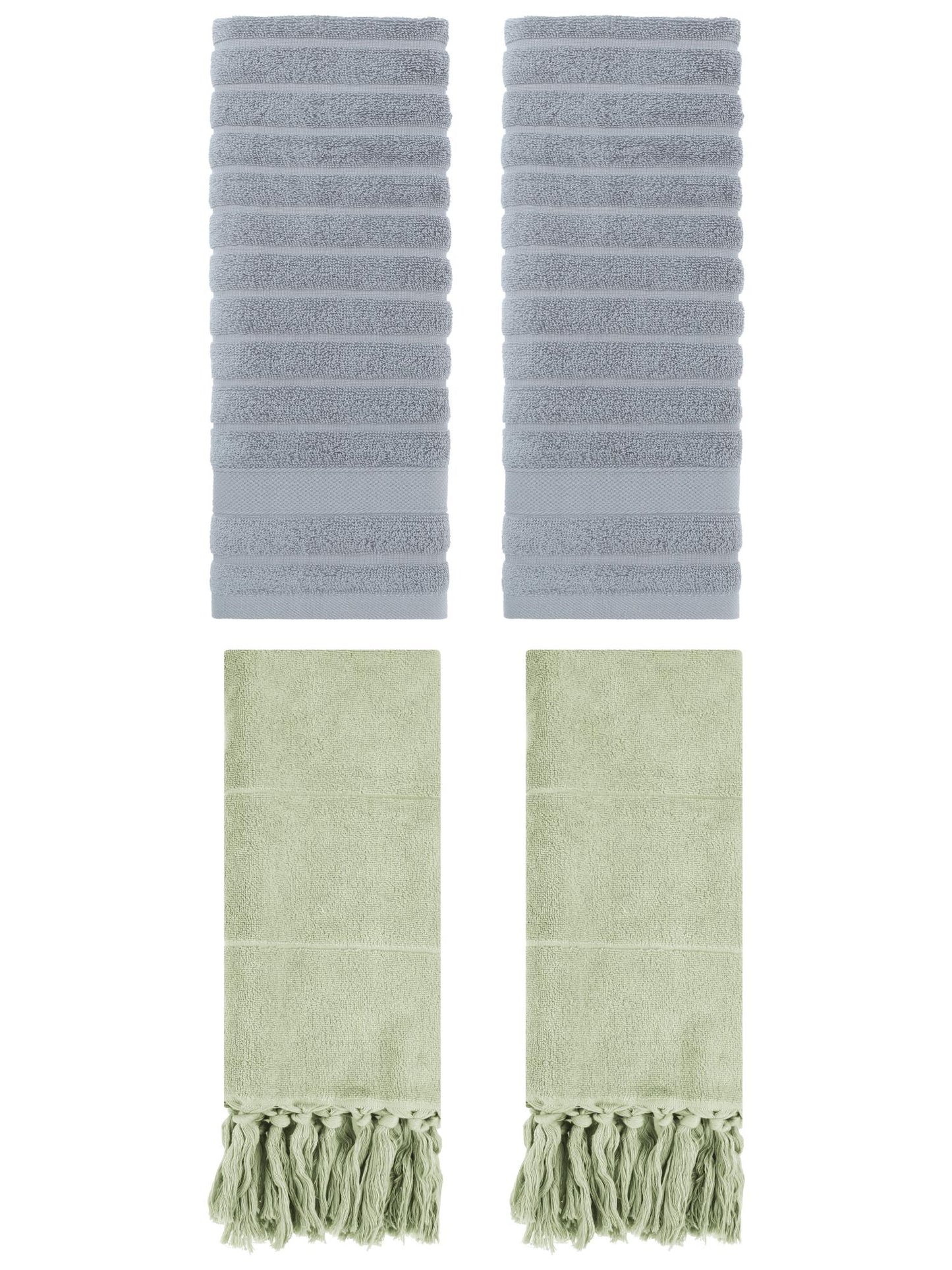 Unique Bargains 4 Pack Solid Absorbent Soft Cotton Hand Towels 14" x 30" Green/Grey