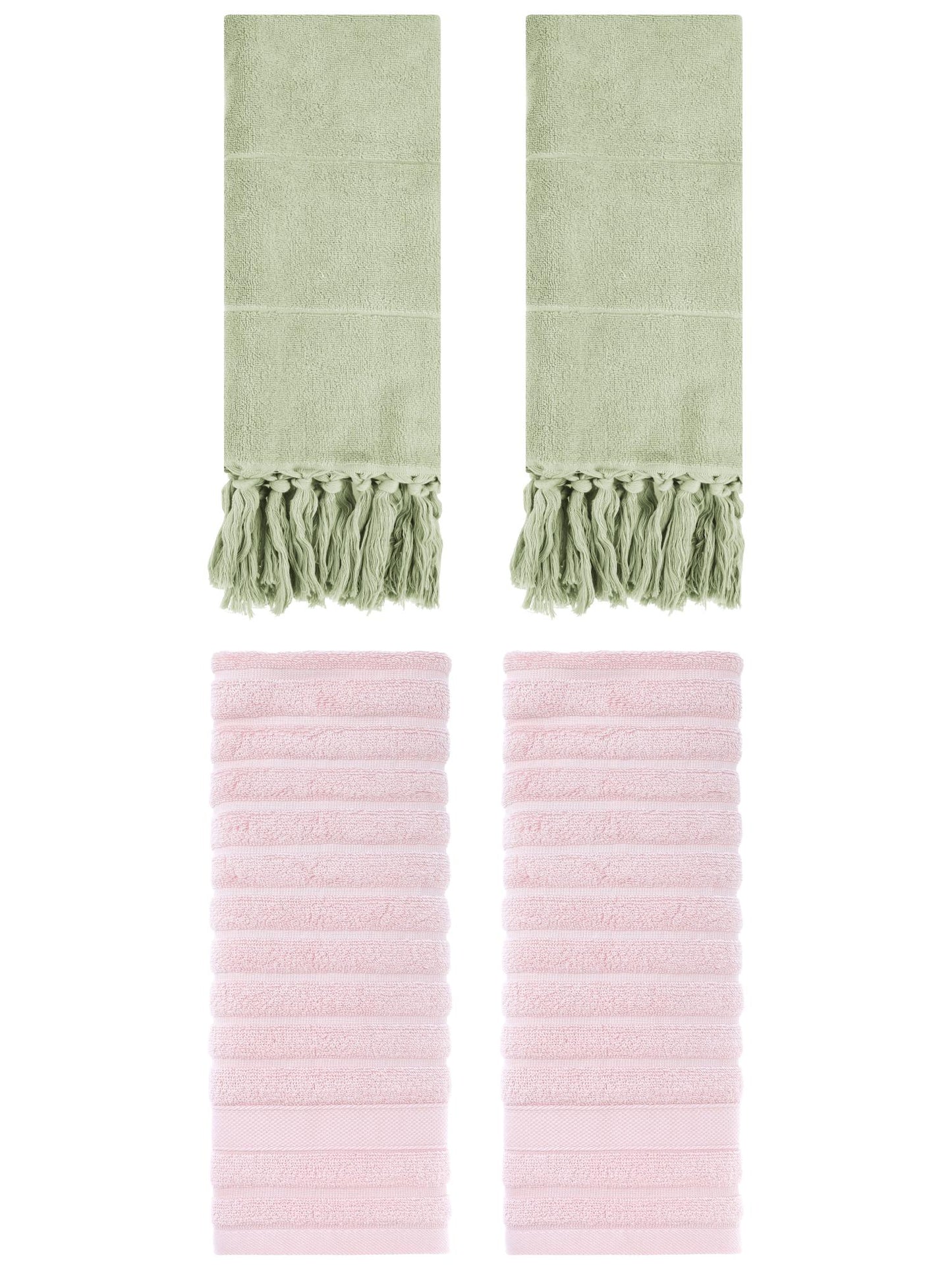 Unique Bargains 4 Pack Solid Absorbent Soft Cotton Hand Towels 14" x 30" Green/Pink
