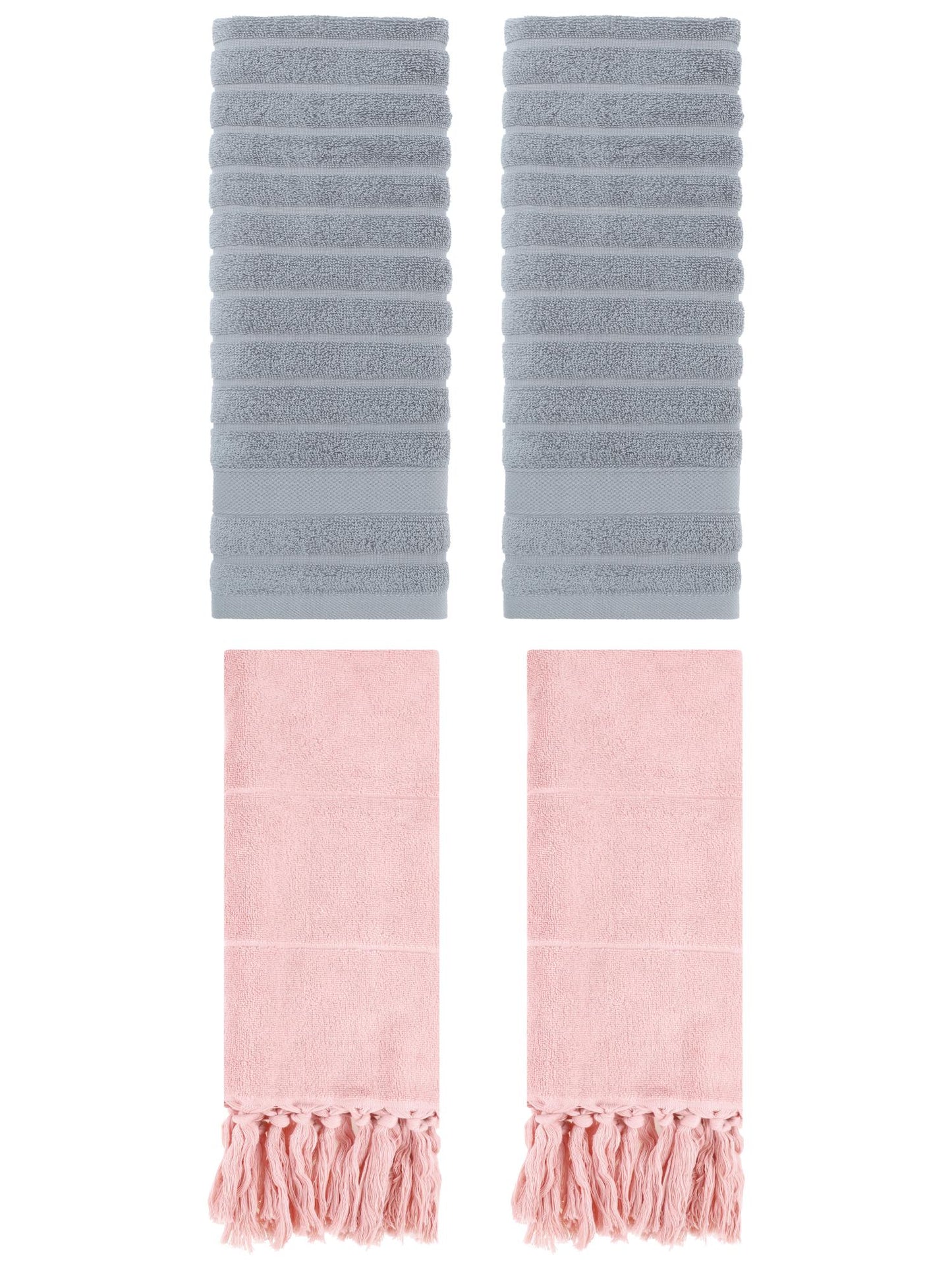 Unique Bargains 4 Pack Solid Absorbent Soft Cotton Hand Towels 14" x 30" Pink/Grey