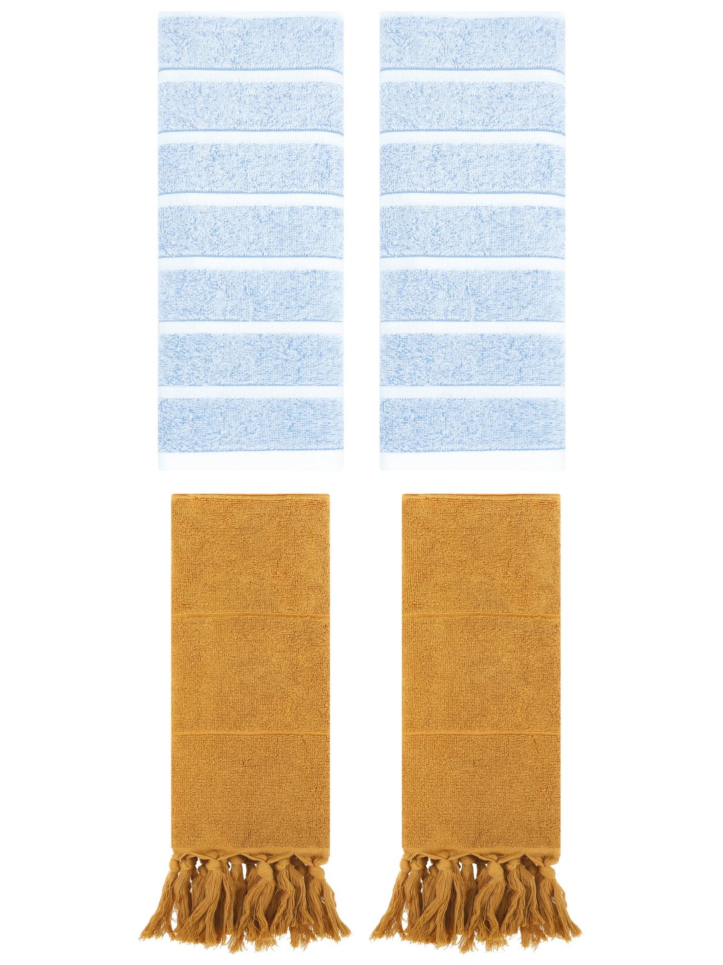 Unique Bargains 4 Pack Striped Solid Hand Towel Yellow/Blue 14"x30"/13"x29"