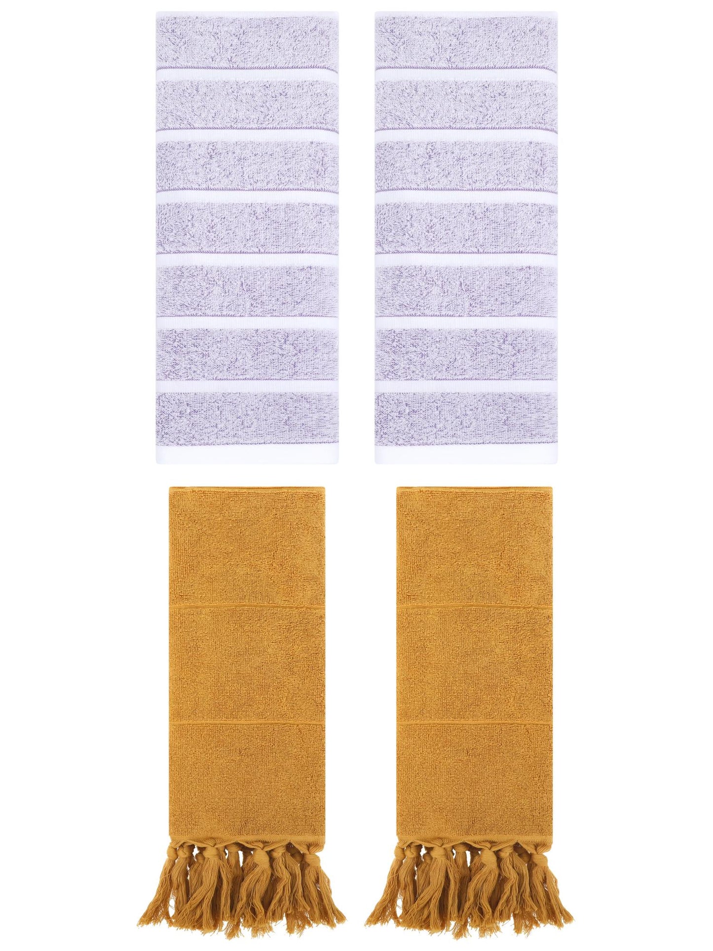 Unique Bargains 4 Pack Striped Solid Hand Towel Yellow/Light Purple 14"x30"/13"x29"
