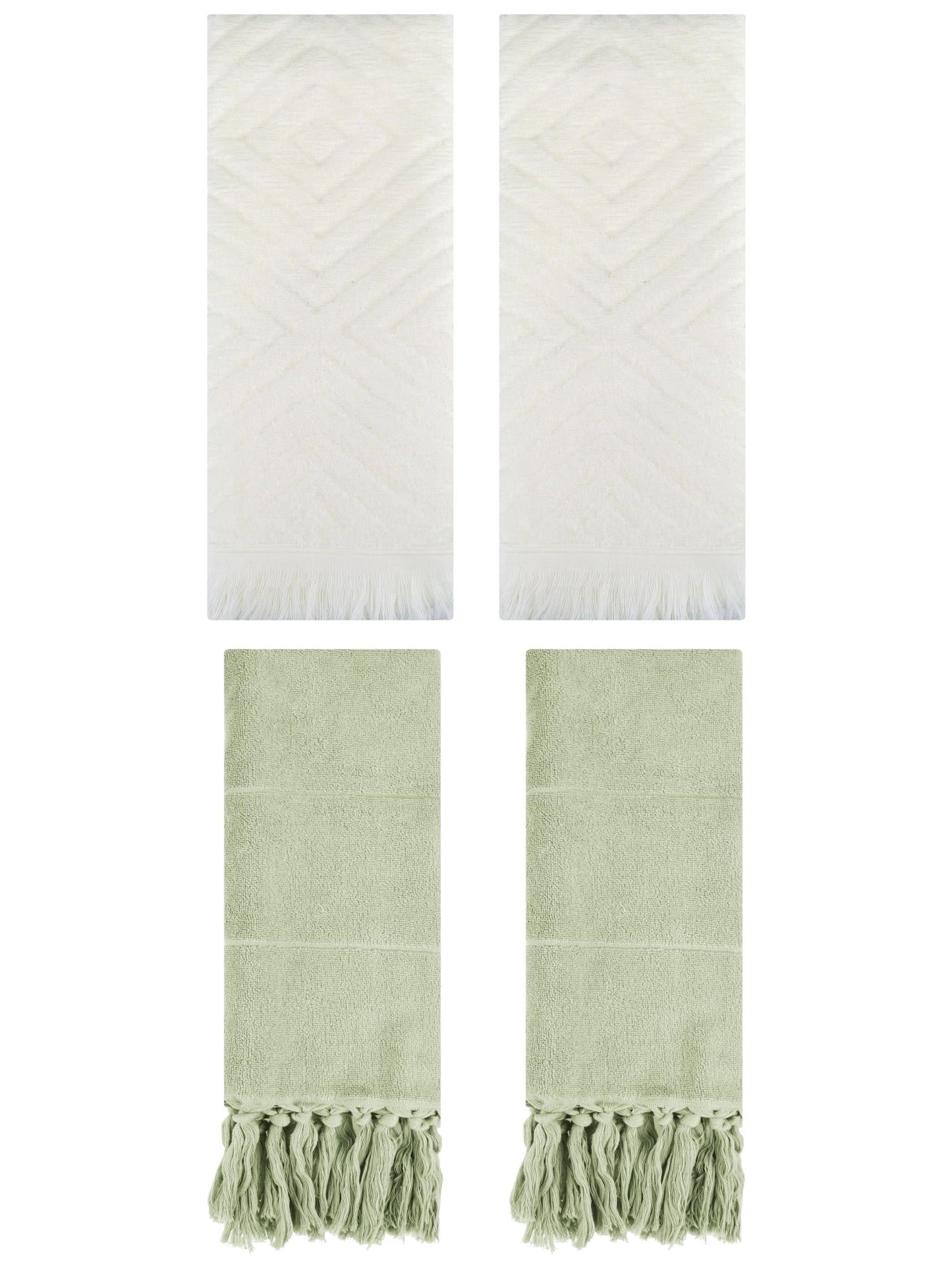 Unique Bargains 4 Pack Turkish Hand Towels with Tassel Green/Beige 14"x30"/13"x29"