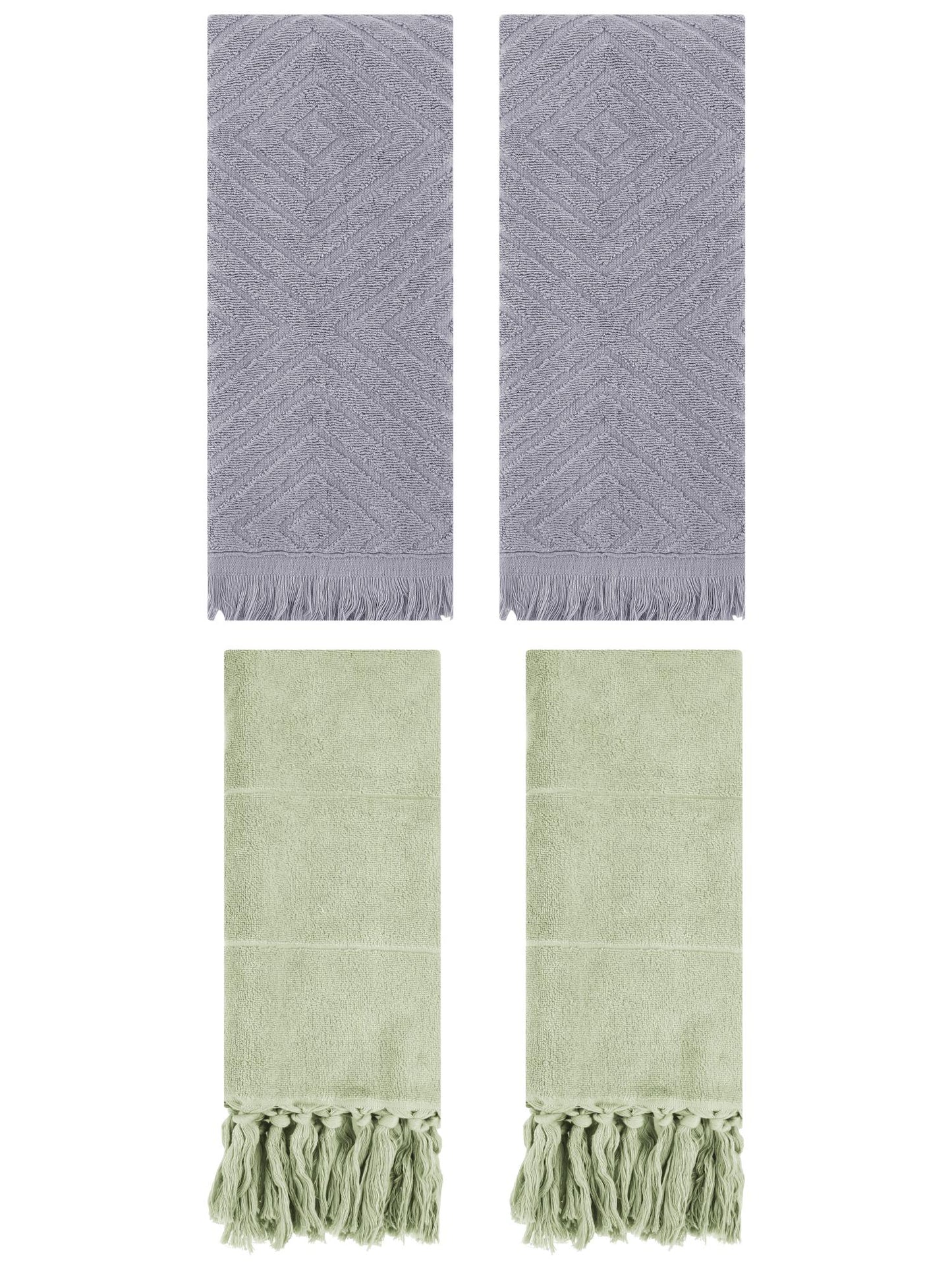 Unique Bargains 4 Pack Turkish Hand Towels with Tassel Green/Grey 14"x30"/13"x29"