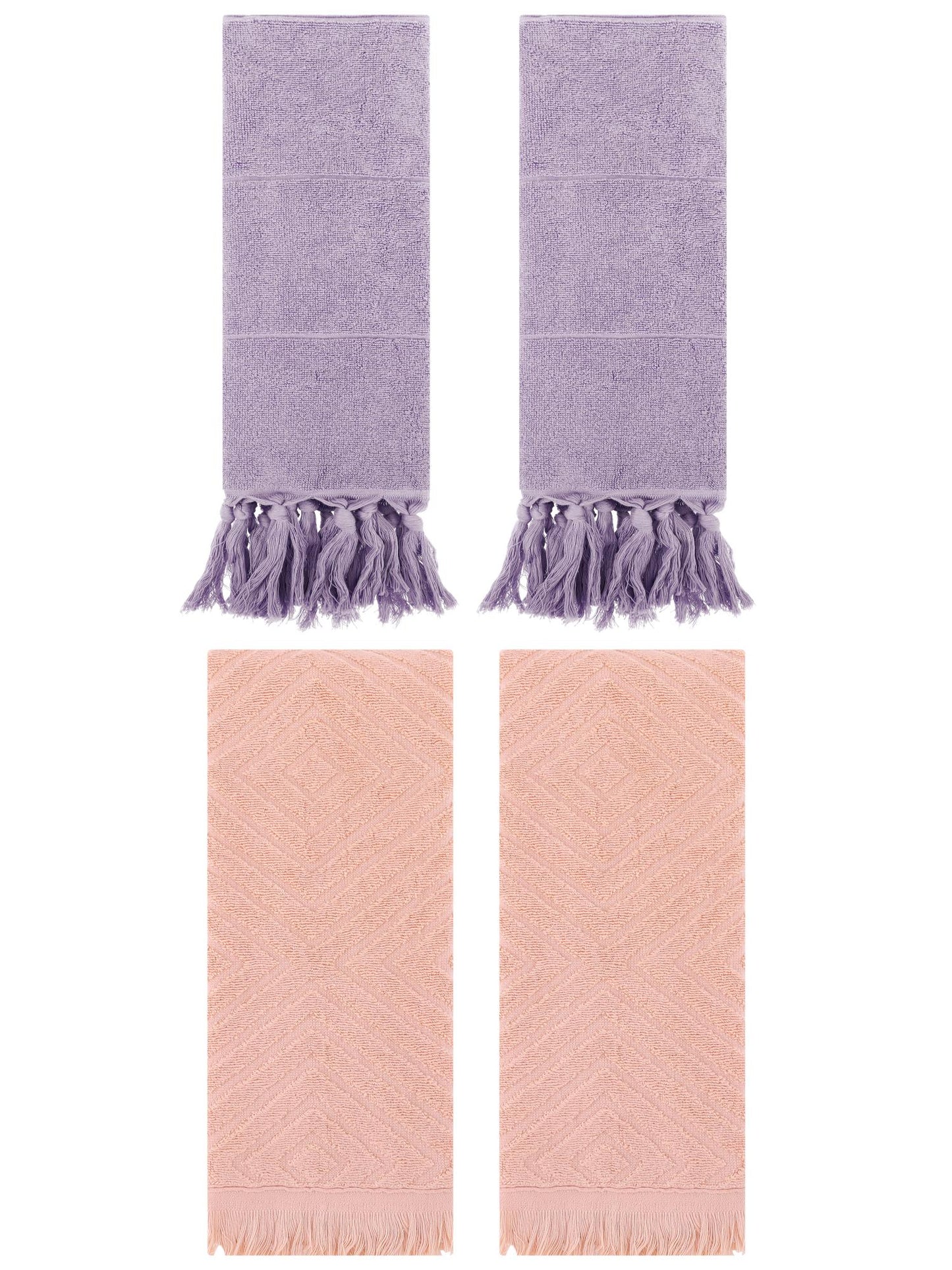 Unique Bargains 4 Pack Turkish Hand Towels with Tassel Purple/Orange 14"x30"/13"x29"