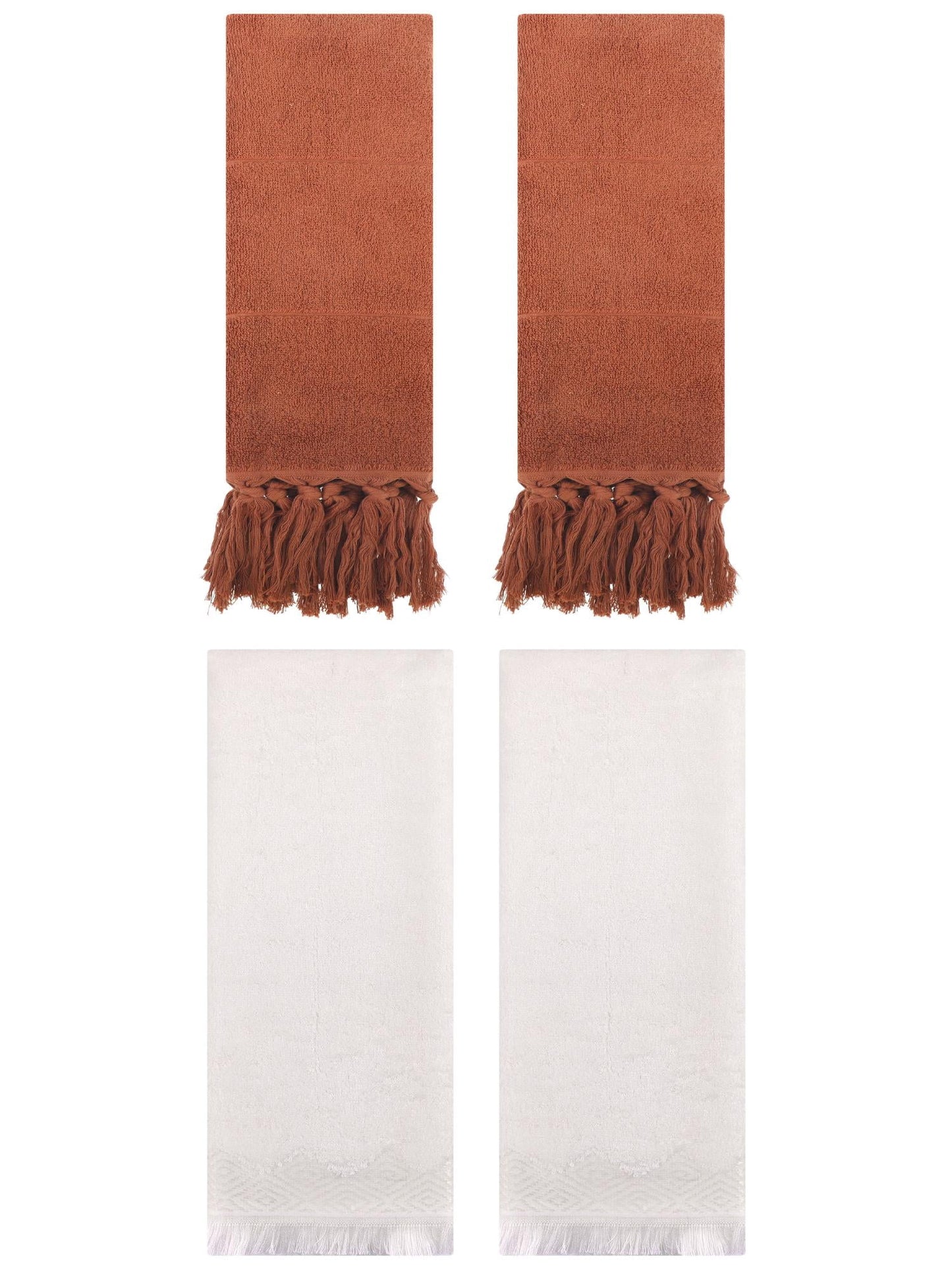 Unique Bargains 4 Pack Turkish Room Hand Towels Brown/Beige 14"x30"/13"x29"