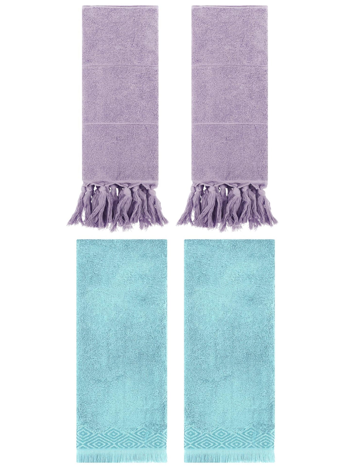 Unique Bargains 4 Pack Turkish Room Hand Towels Purple/Blue 14"x30"/13"x29"