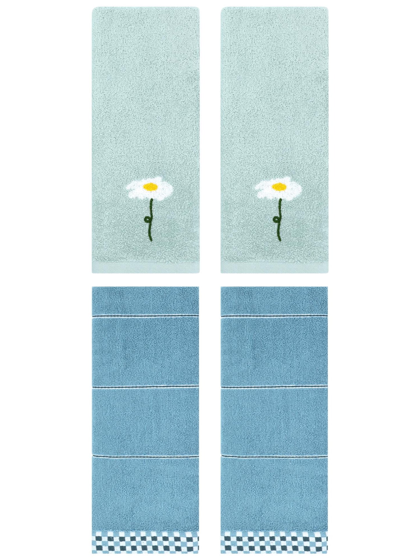 Unique Bargains 4 Pcs Absorbent Hand Towels Blue 13" x 30"/14" x 30"