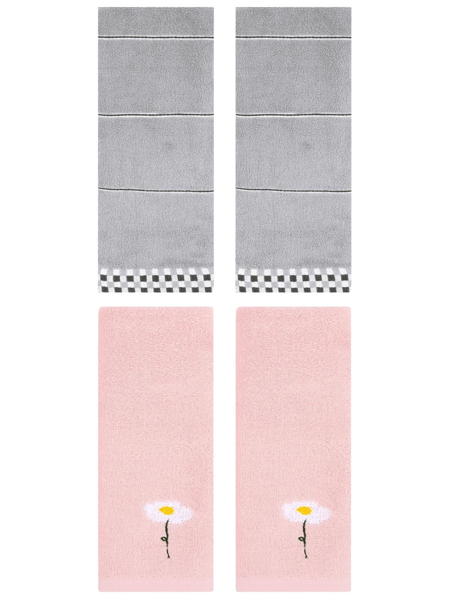 Unique Bargains 4 Pcs Absorbent Hand Towels Pink/Grey 13" x 30"/14" x 30"