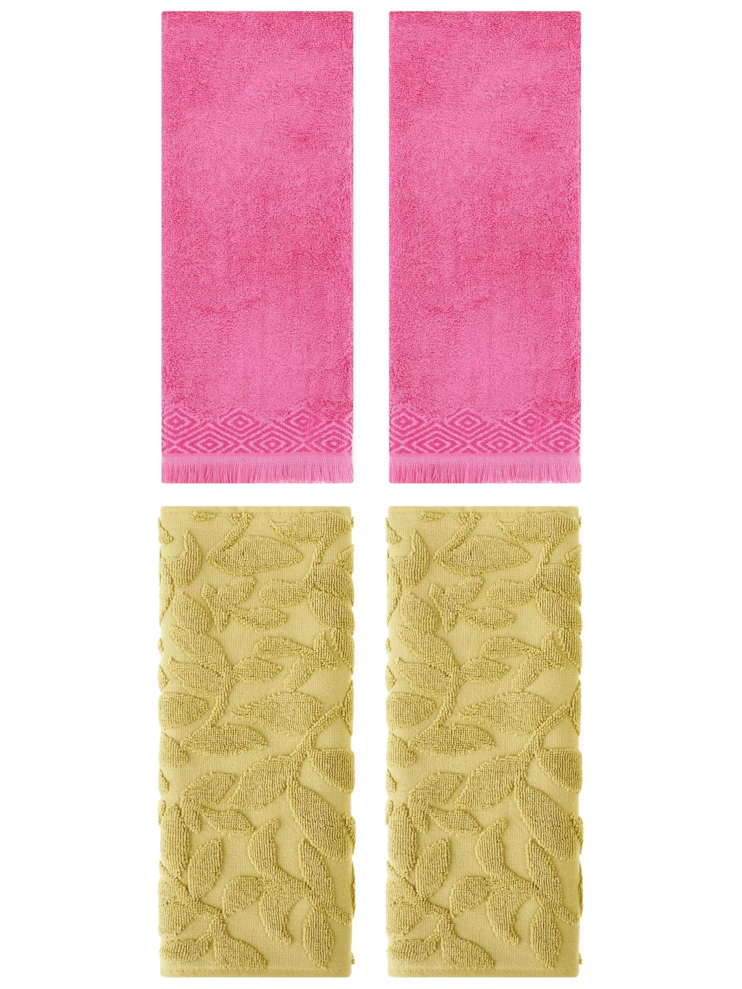 Unique Bargains 4 Pcs Absorbent Soft Boho Hand Towel Yellow/Pink 14" x 30"/13" x 29"