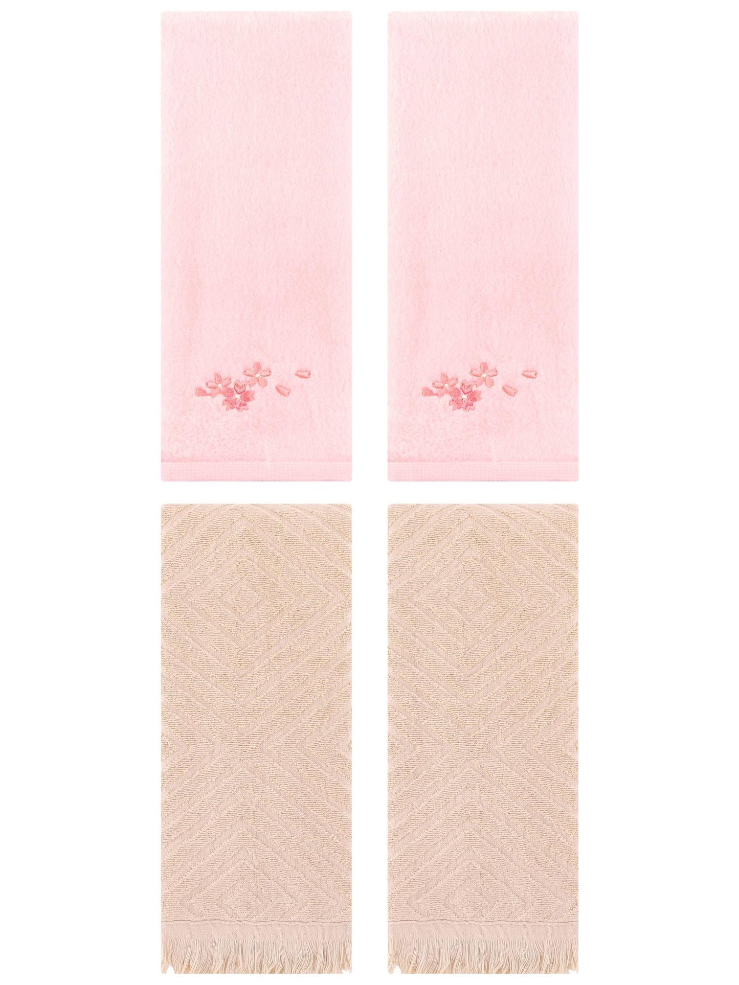 Unique Bargains 4 Pcs Bathroom Cotton Soft Hand Towels 13" x 29" Pink/Brown