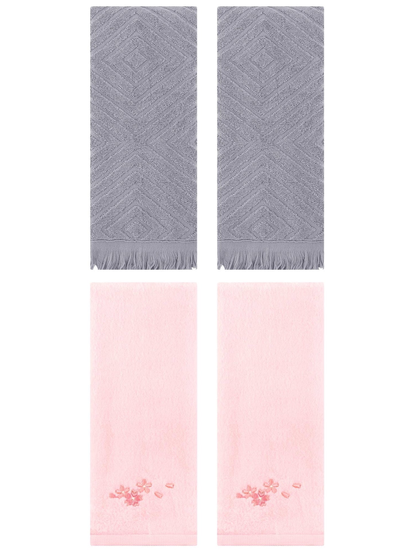 Unique Bargains 4 Pcs Bathroom Cotton Soft Hand Towels 13" x 29" Pink/Grey