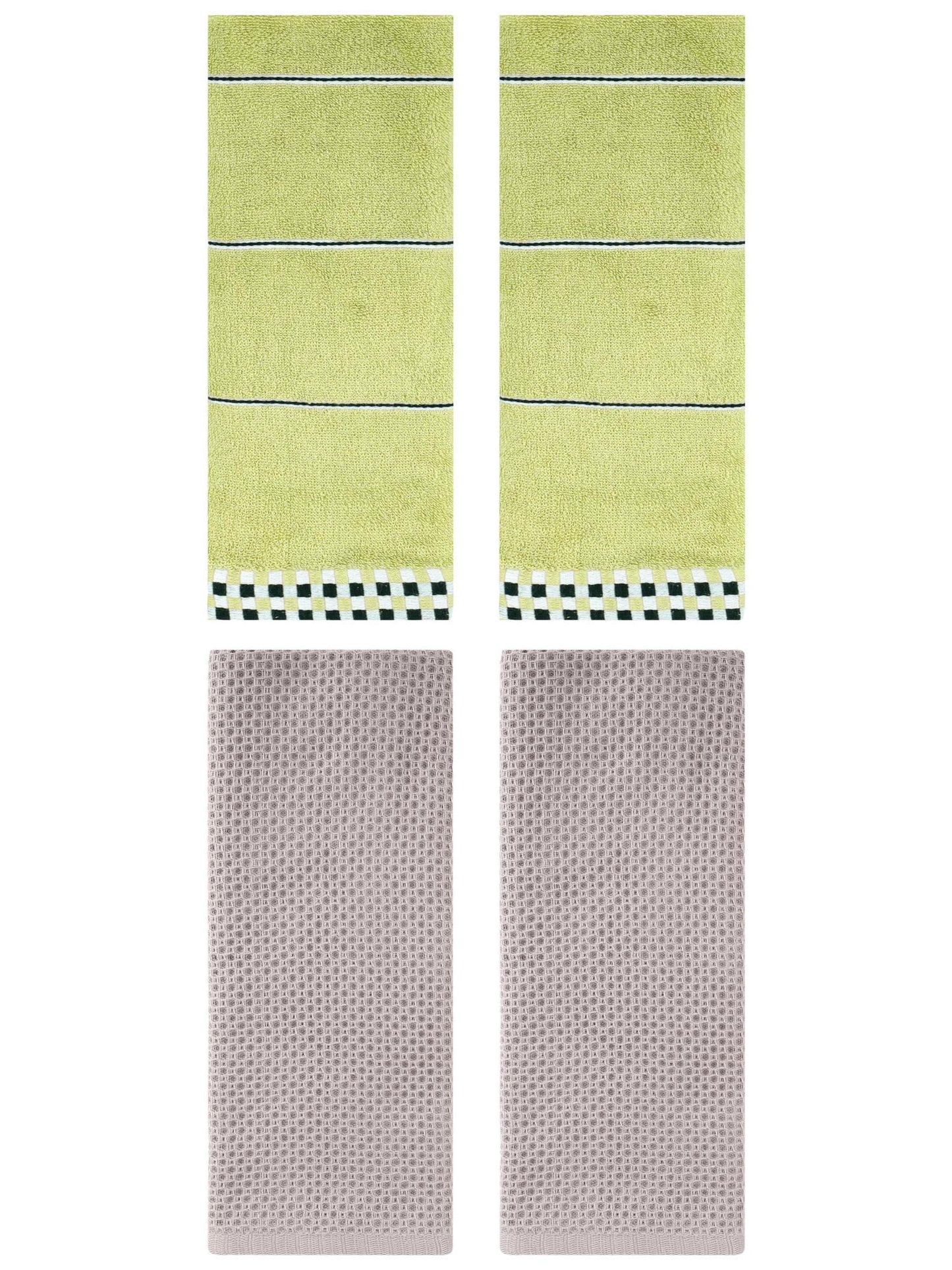 Unique Bargains 4 Pcs Bathroom Hand Towels Camel/Green 13" x 30"/14" x 30"