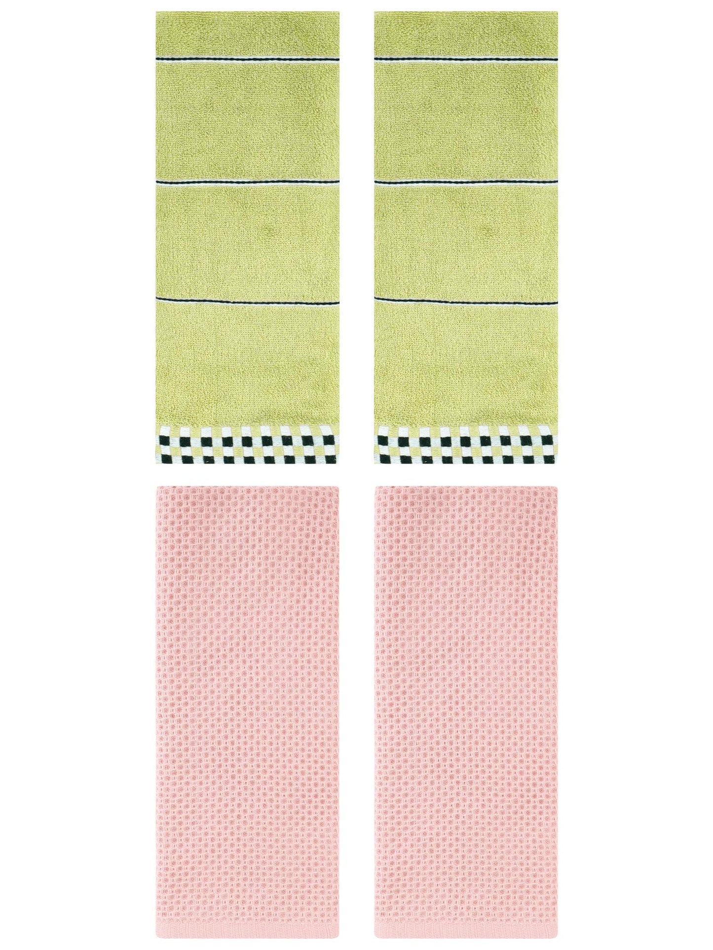 Unique Bargains 4 Pcs Bathroom Hand Towels Pink/Green 13" x 30"/14" x 30"