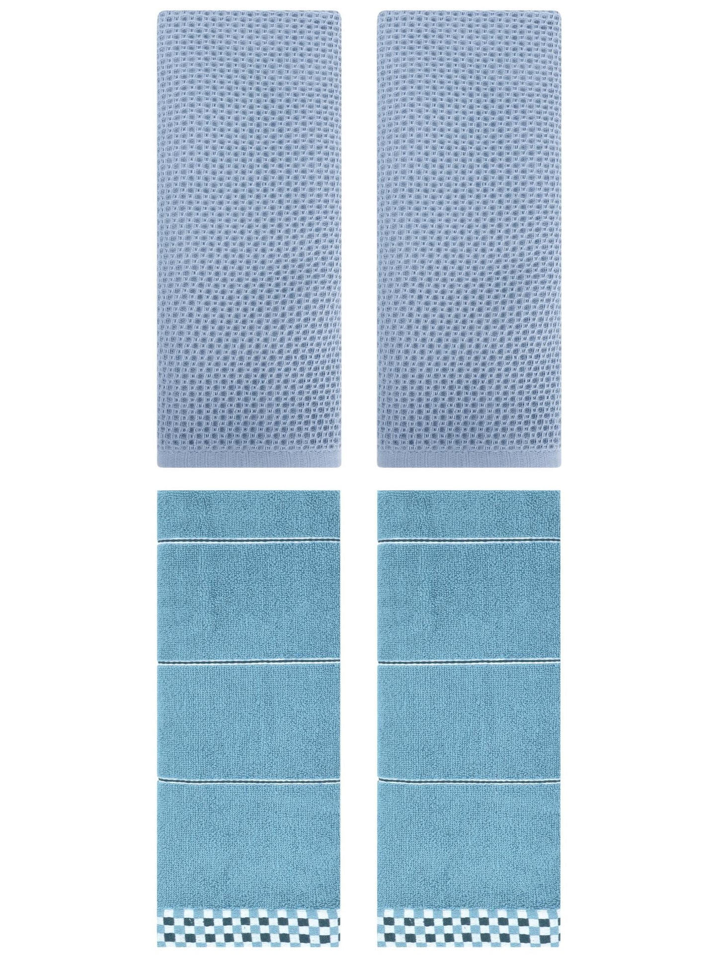Unique Bargains 4 Pcs Bathroom Hand Towels Steel Blue/Blue 13" x 30"/14" x 30"