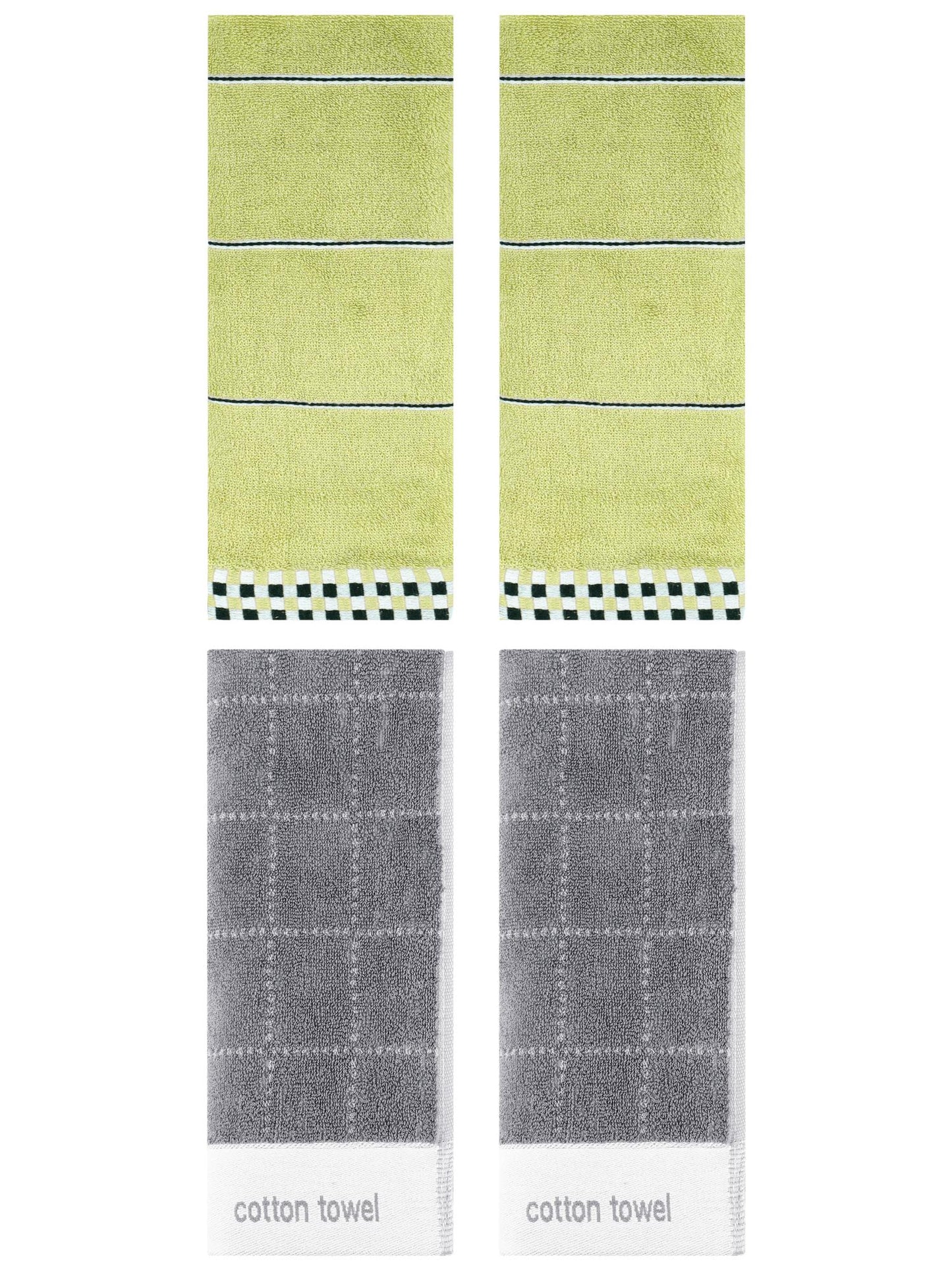 Unique Bargains 4 Pcs Checked Soft Hand Towel 14 x 30 Inch Green/Grey
