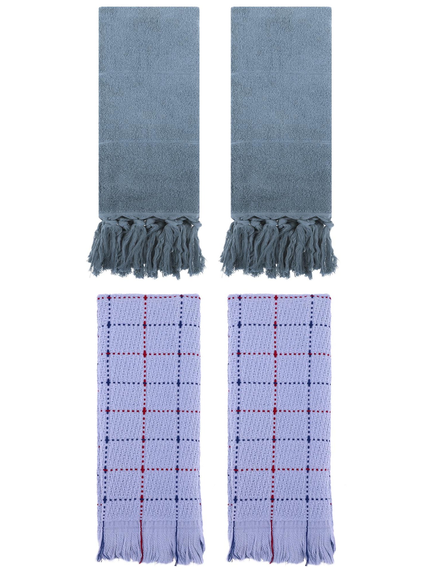 Unique Bargains 4 Pack Cotton Absorbent Soft Decorative Turkish Bath Towel for Bathroom Blue 14" x 30"/13" x 29"