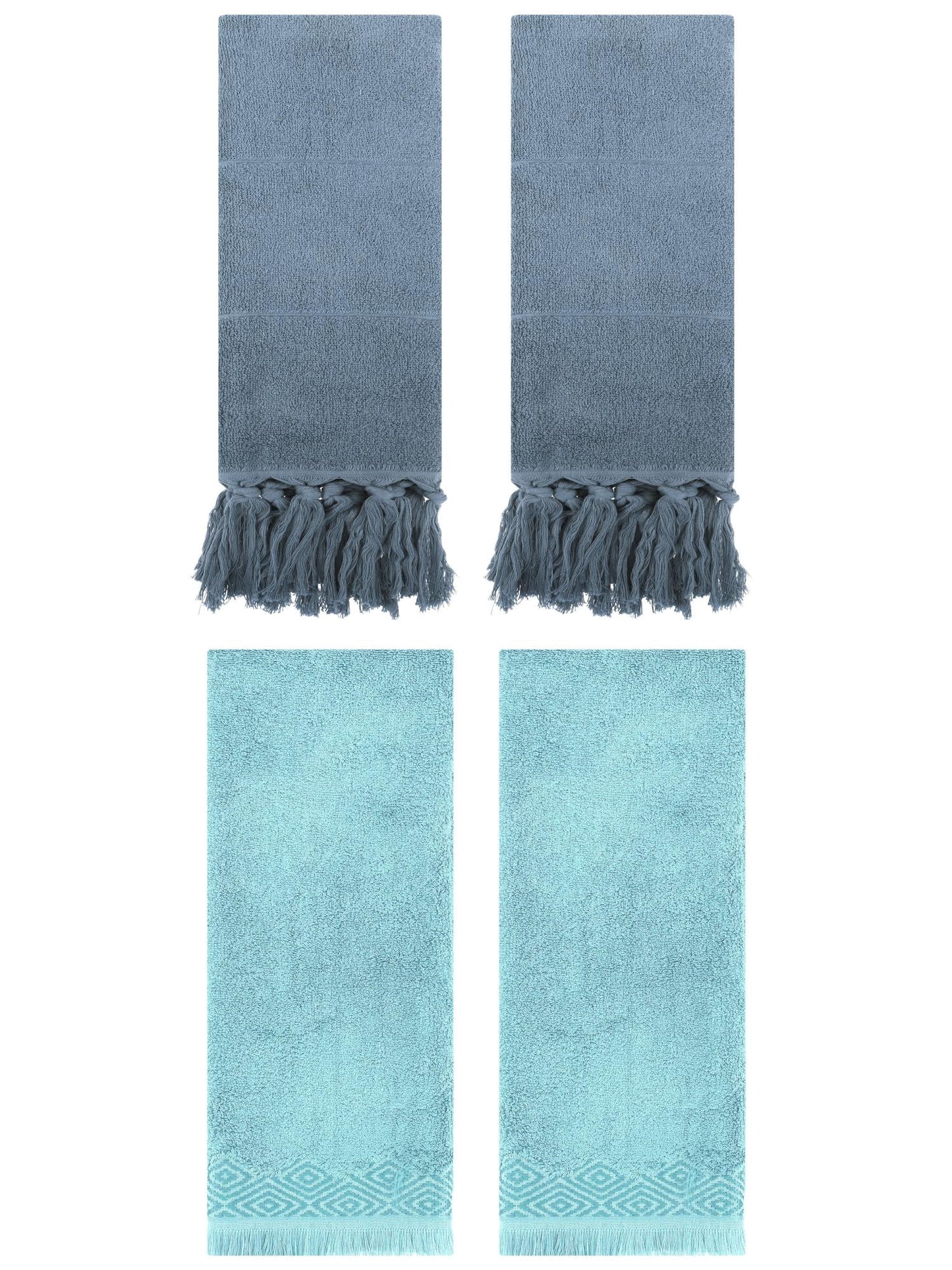 Unique Bargains 4 Pack Cotton Absorbent Soft Turkish Hand Towels with tassel for Bathroom Blue 14" x 30"/13" x 29"