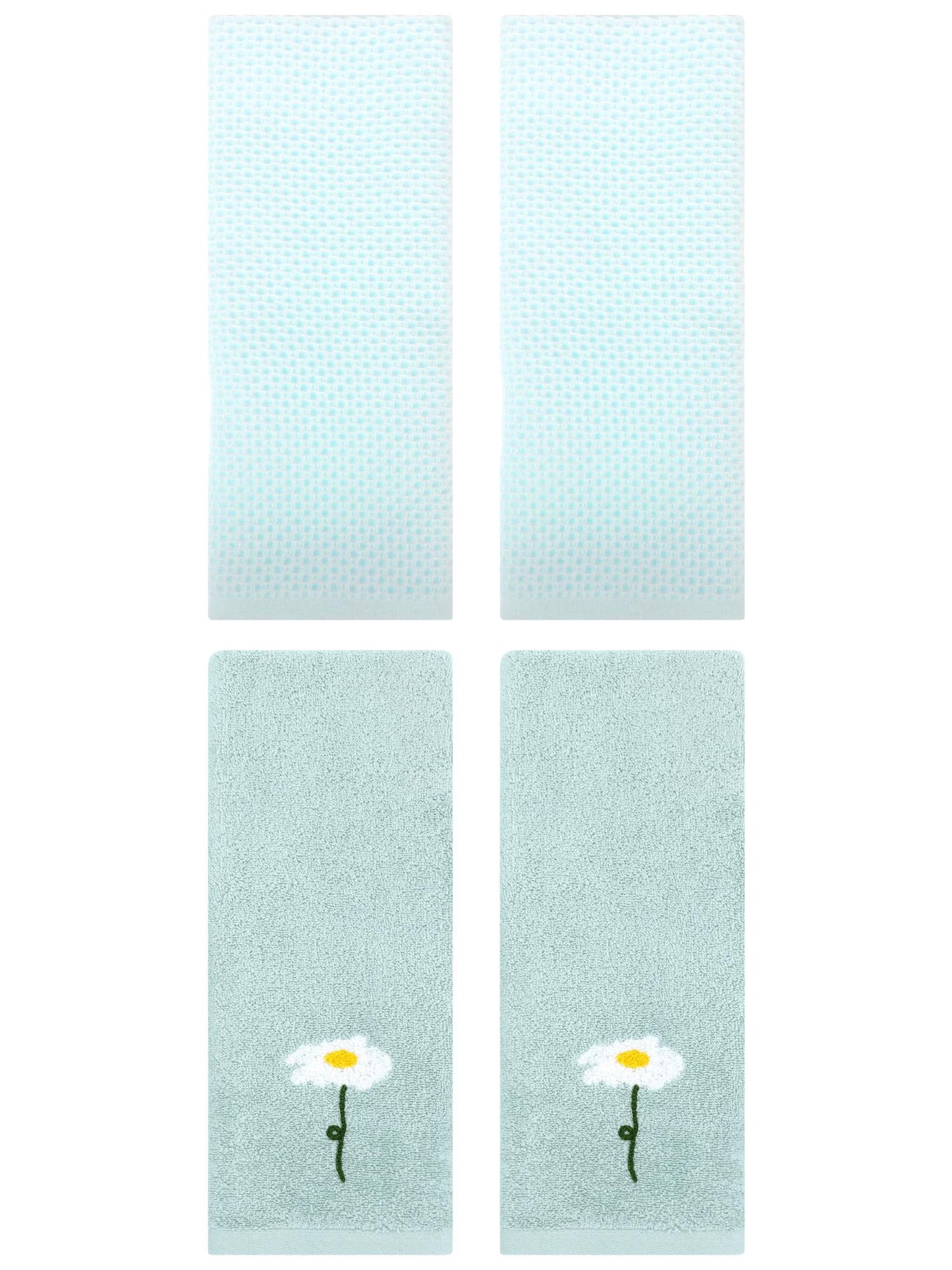 Unique Bargains 4 Pcs Cotton Bathroom Hand Towels 13" x 30" Blue/Light Cyan