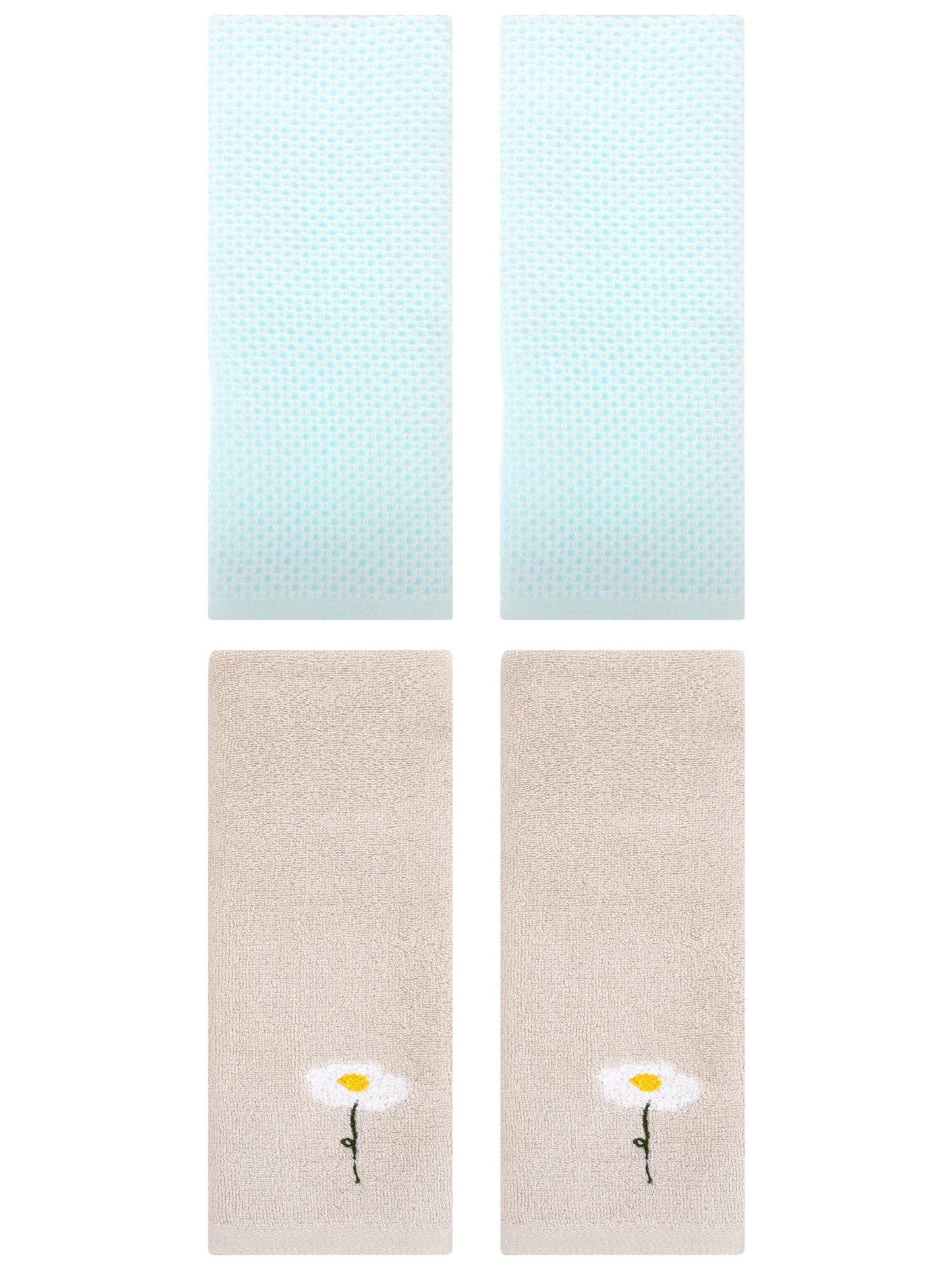 Unique Bargains 4 Pcs Cotton Bathroom Hand Towels 13" x 30" Light Brown/Light Cyan