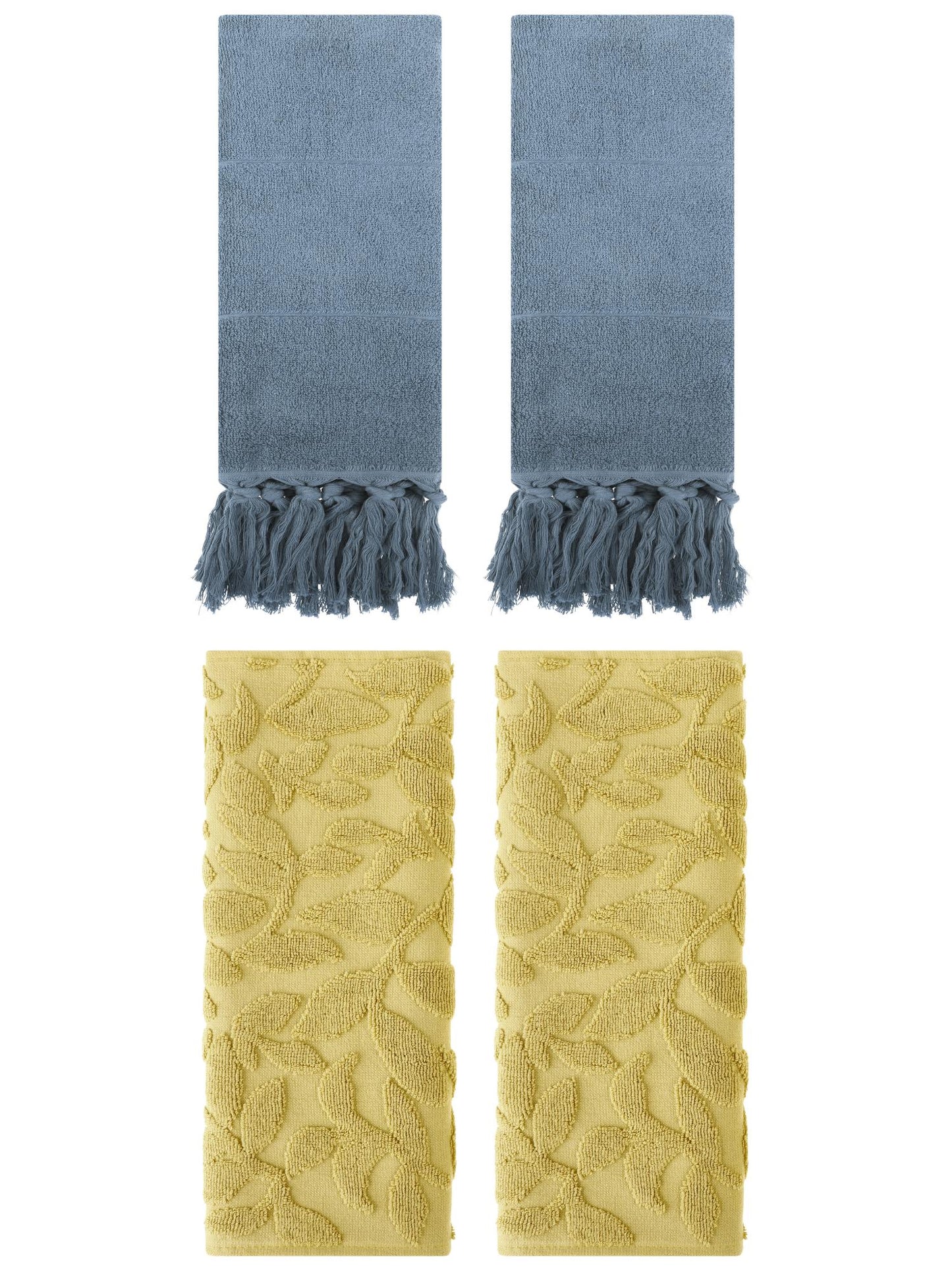 Unique Bargains 4 Pcs Cotton Bathroom Hand Towels with Tassel 14" x 30" Blue/Yellow