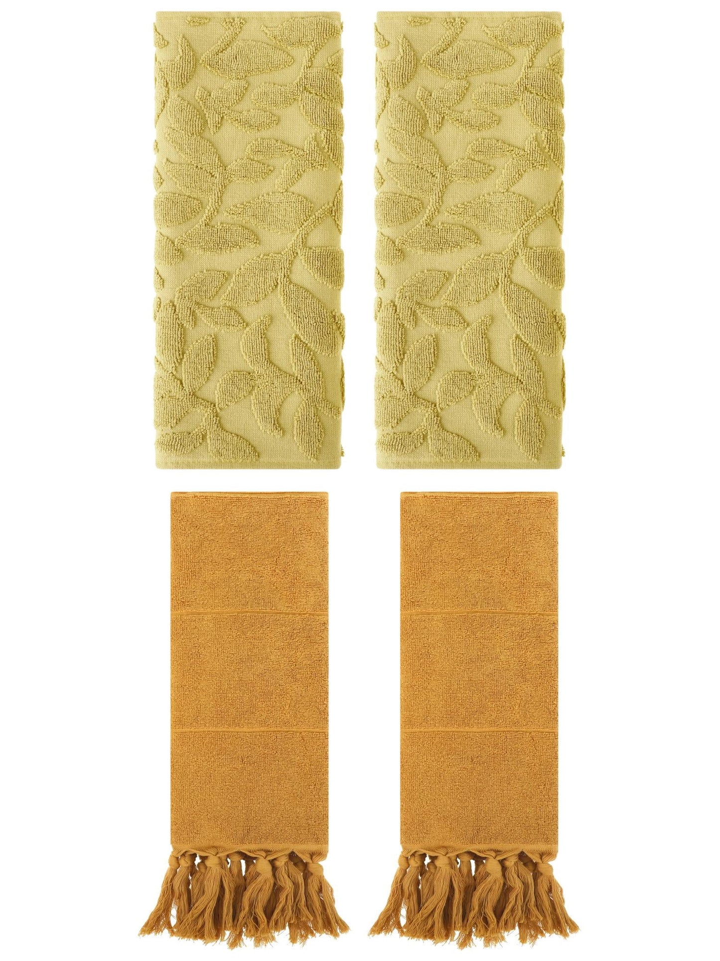 Unique Bargains 4 Pcs Cotton Bathroom Hand Towels with Tassel 14" x 30" Yellow