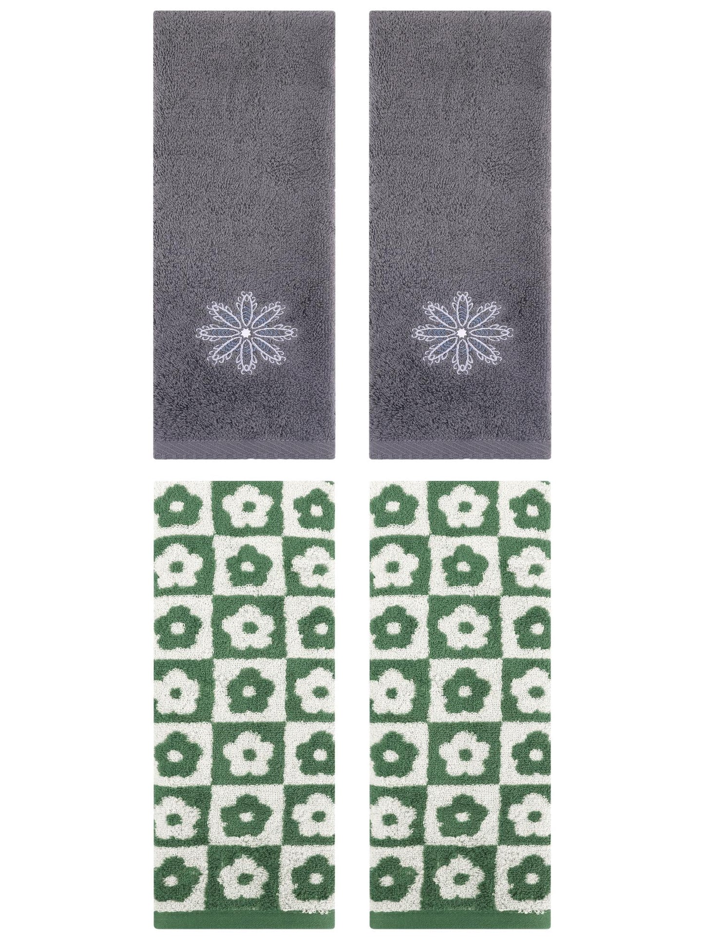 Unique Bargains 4 Pcs Cotton Decorative Hand Towel Green/Dark Grey 14" x 30"/13" x 30"