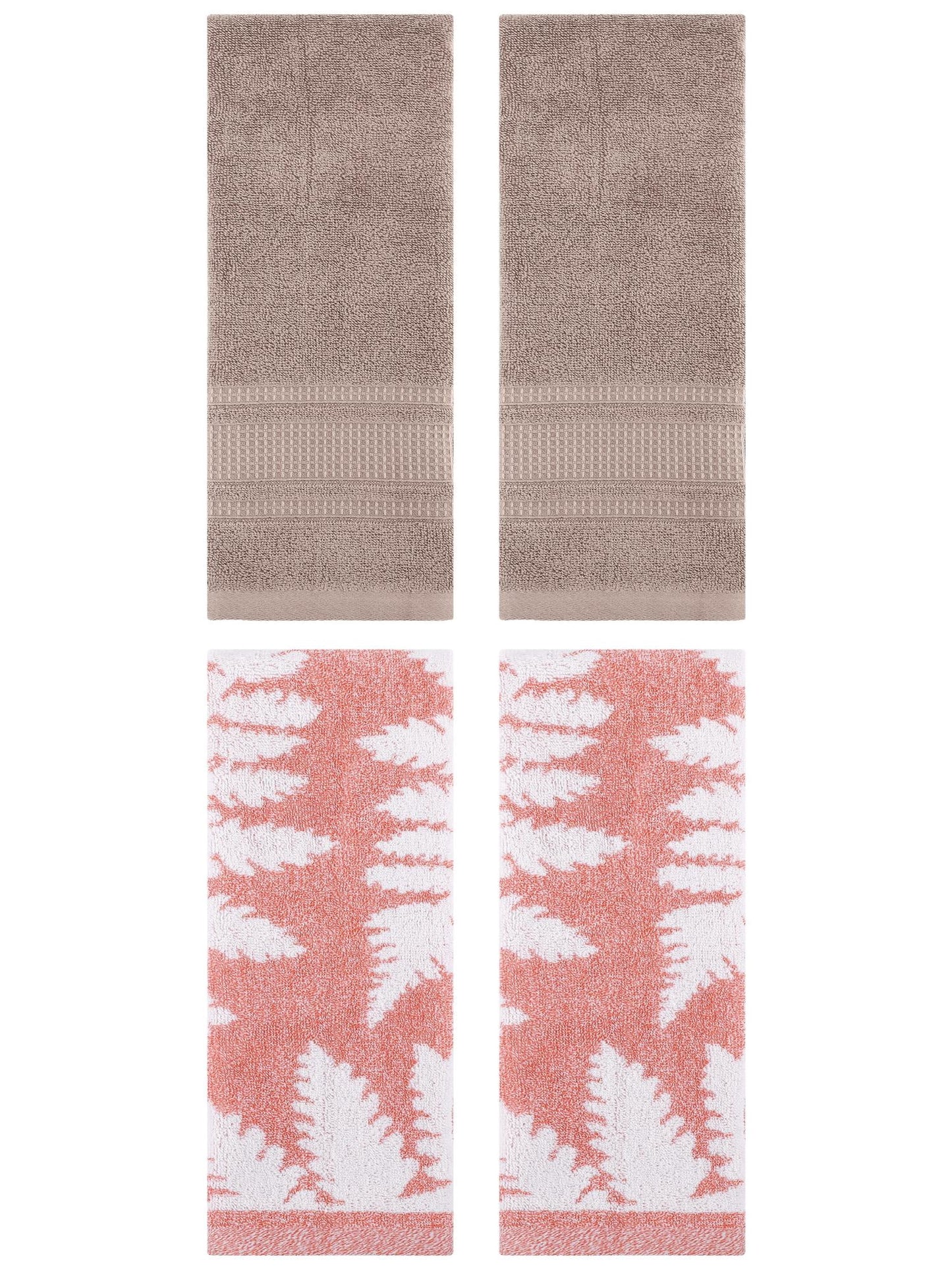 Unique Bargains 4 Pcs Cotton Decorative Hand Towel Set 13 x 29 Inch Pink/Brown