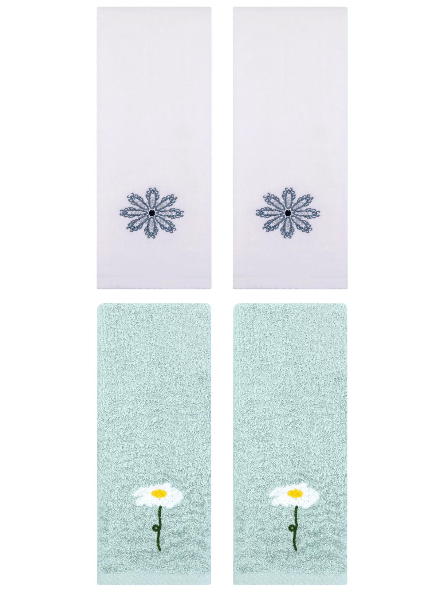 Unique Bargains 4 Pcs Cotton Floral Hand Towel 13" x 30" Blue/White