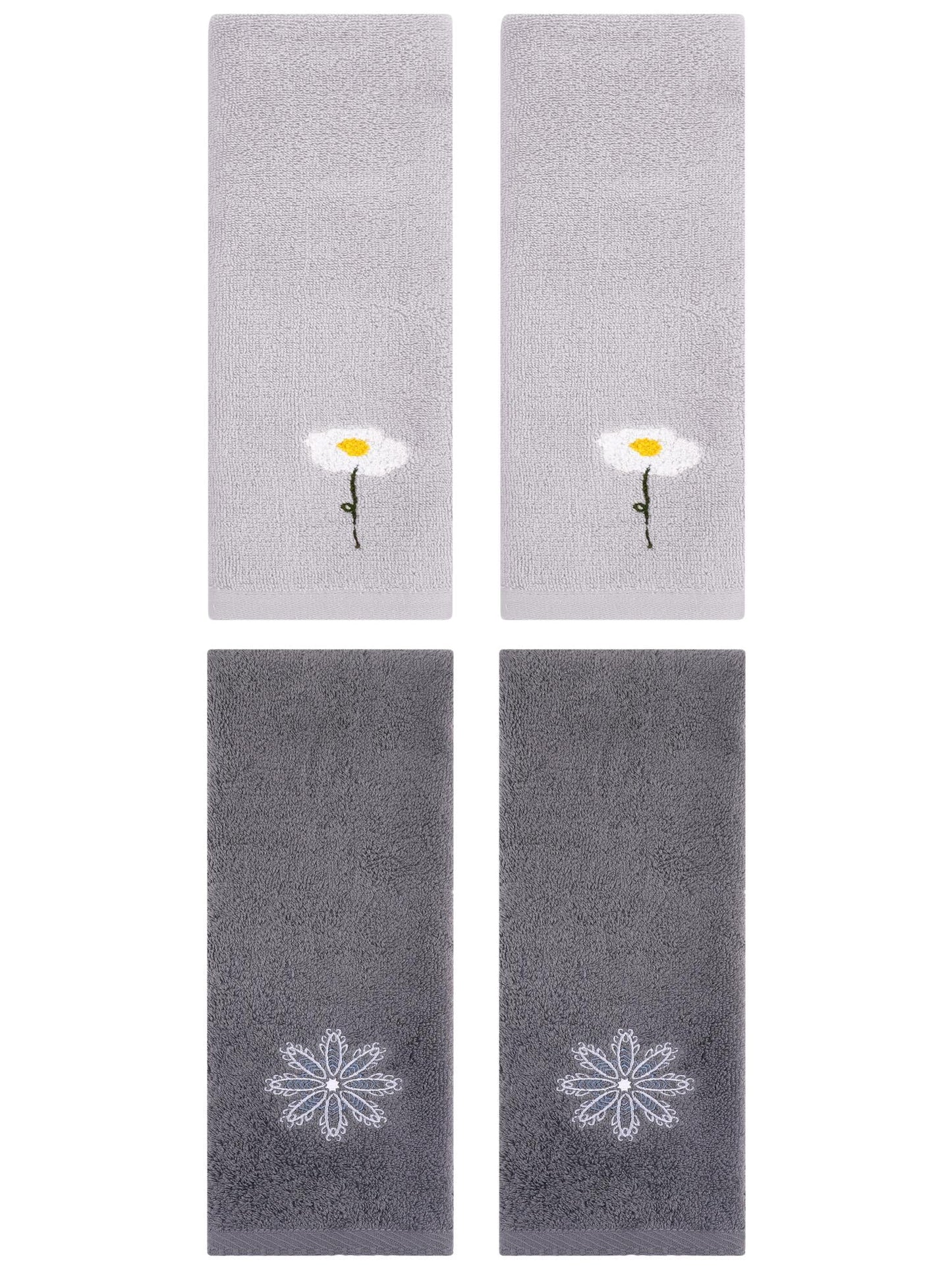 Unique Bargains 4 Pcs Cotton Floral Hand Towel 13" x 30" Grey/Dark Grey