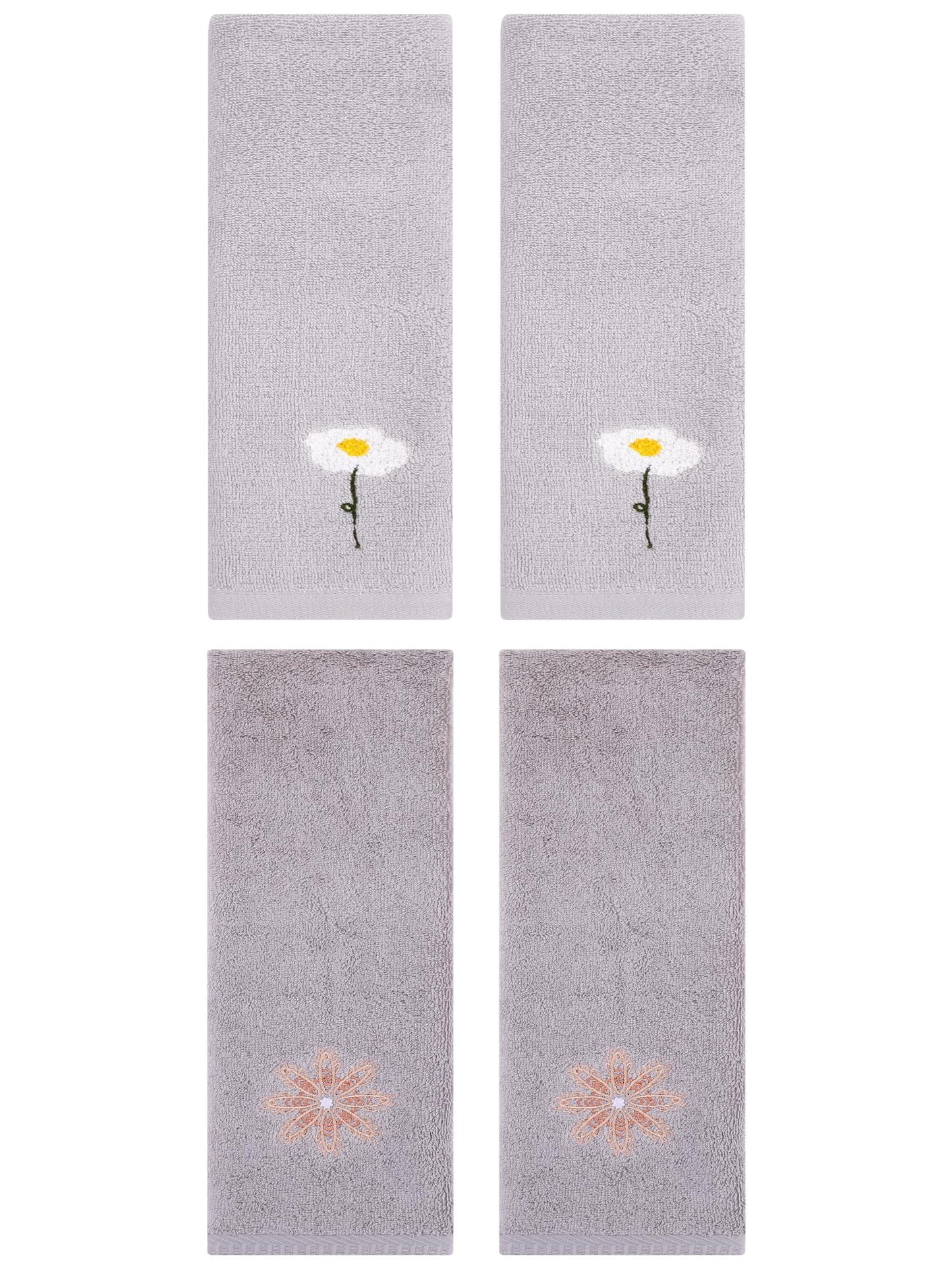 Unique Bargains 4 Pcs Cotton Floral Hand Towel 13" x 30" Grey/Light Grey
