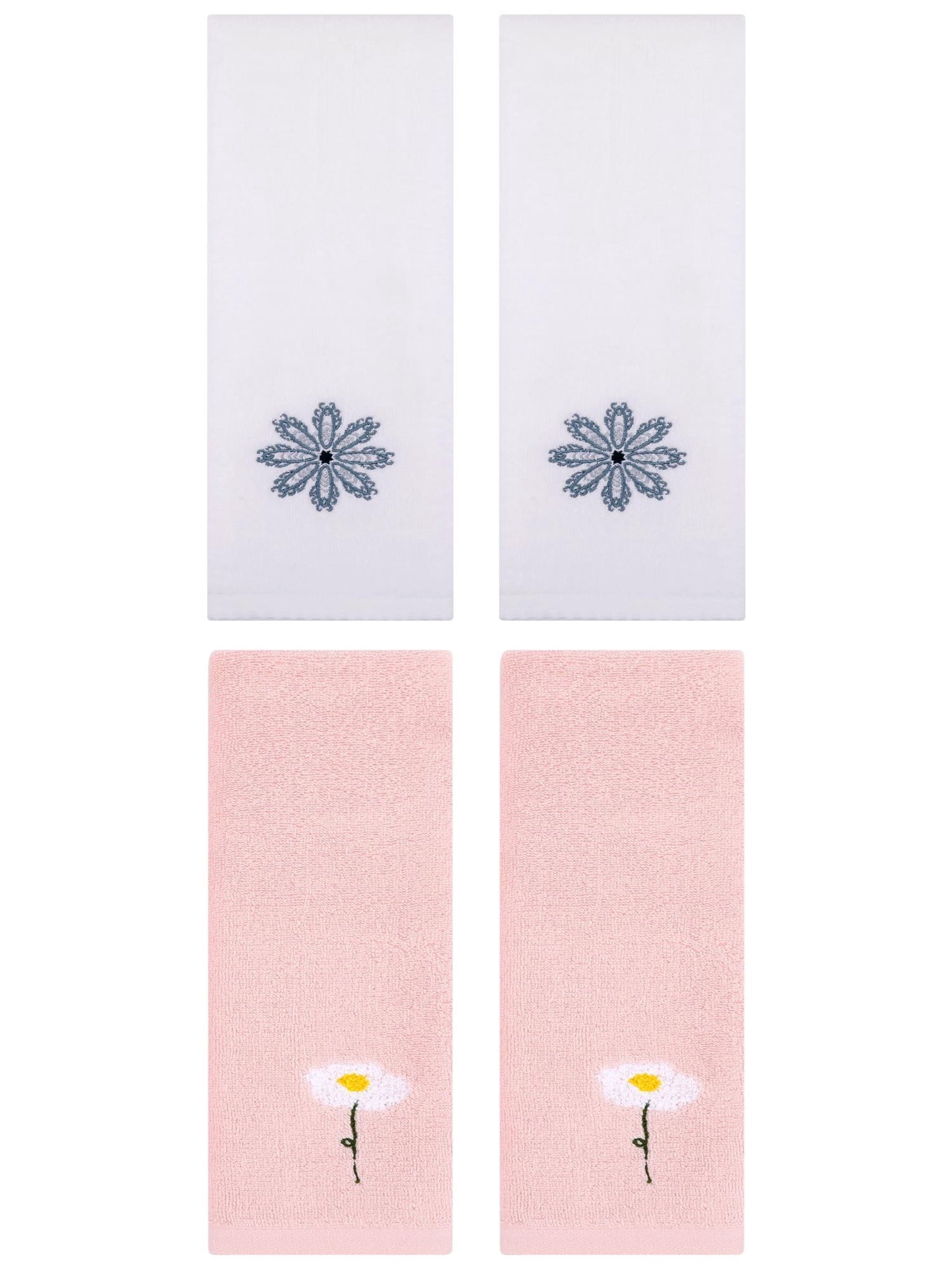 Unique Bargains 4 Pcs Cotton Floral Hand Towel 13" x 30" Pink/White