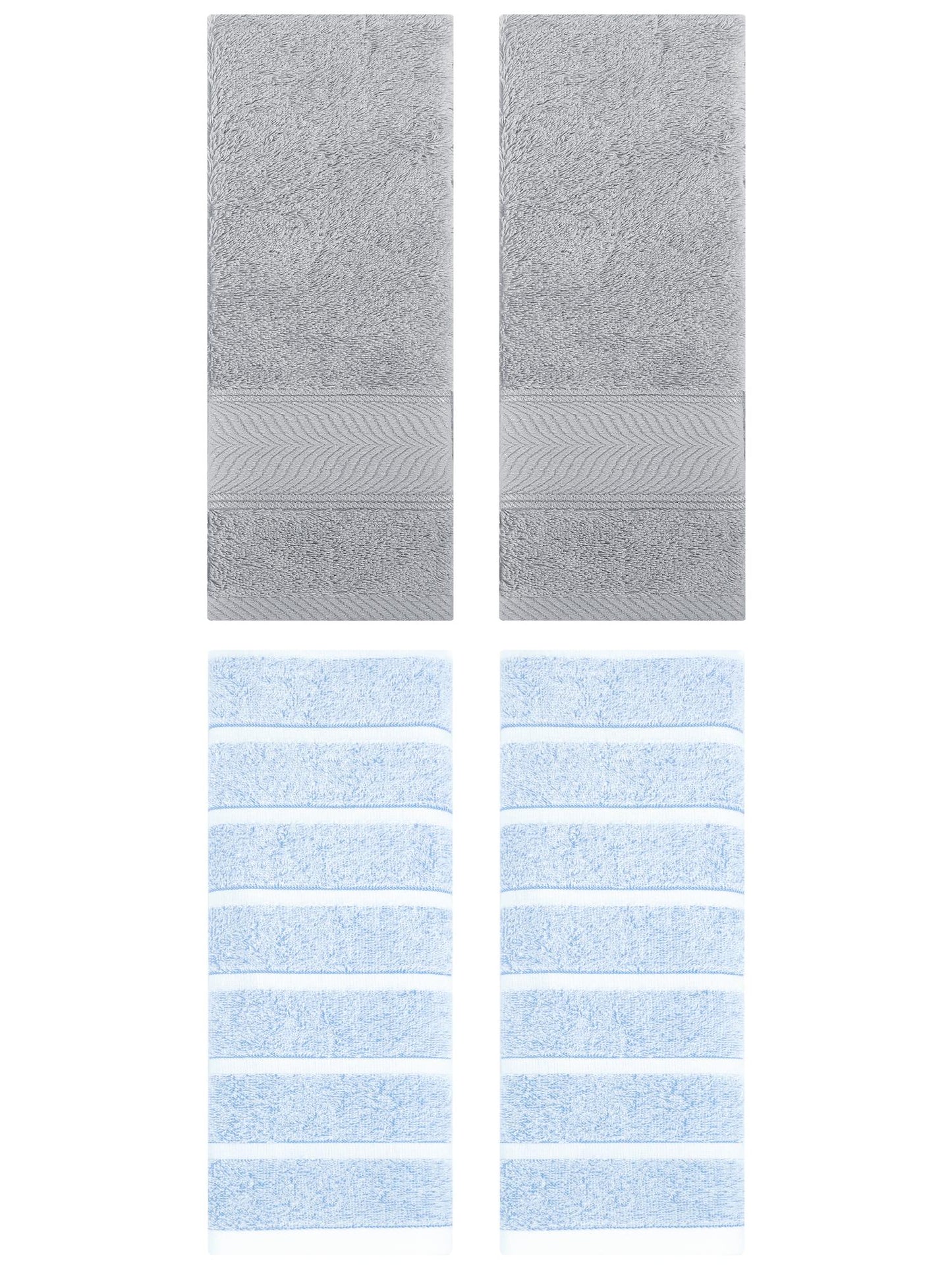 Unique Bargains 4 Pcs Cotton Hand Towel Blue/Light Grey 13" x 29"/14" x 30"