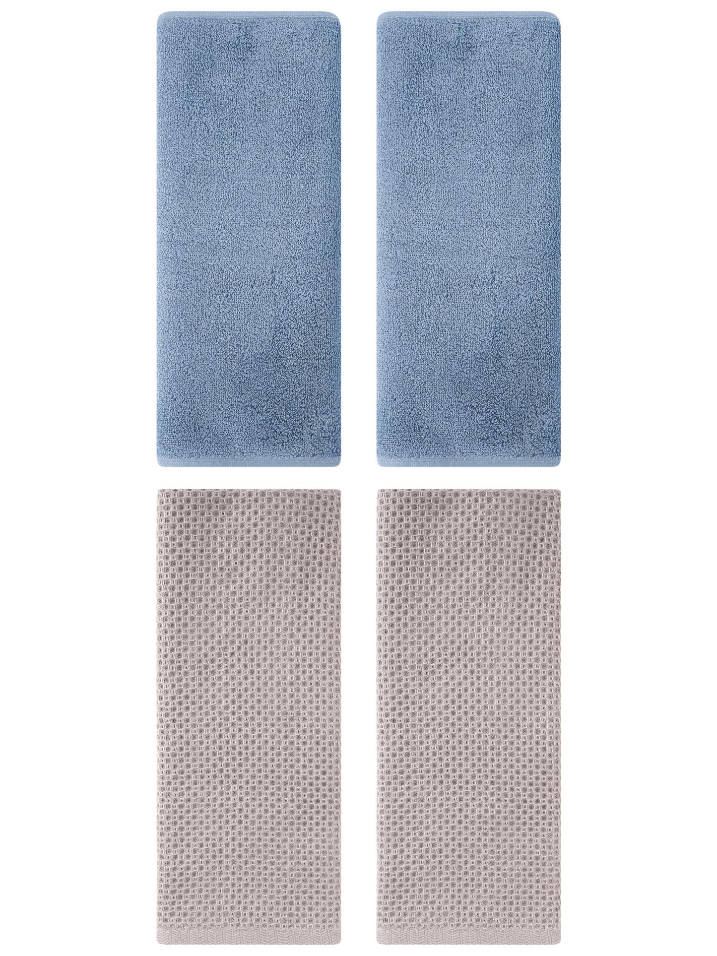Unique Bargains 4 Pcs Cotton Hand Towels 13" x 30" Camel/Light Steel Blue