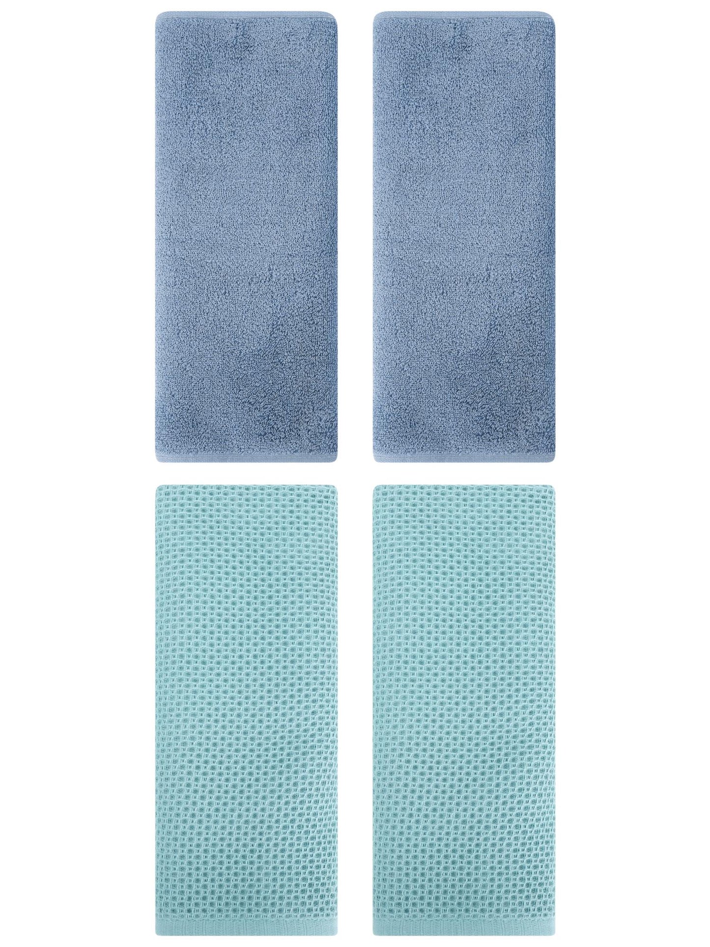 Unique Bargains 4 Pcs Cotton Hand Towels 13" x 30" Light Blue/Light Steel Blue