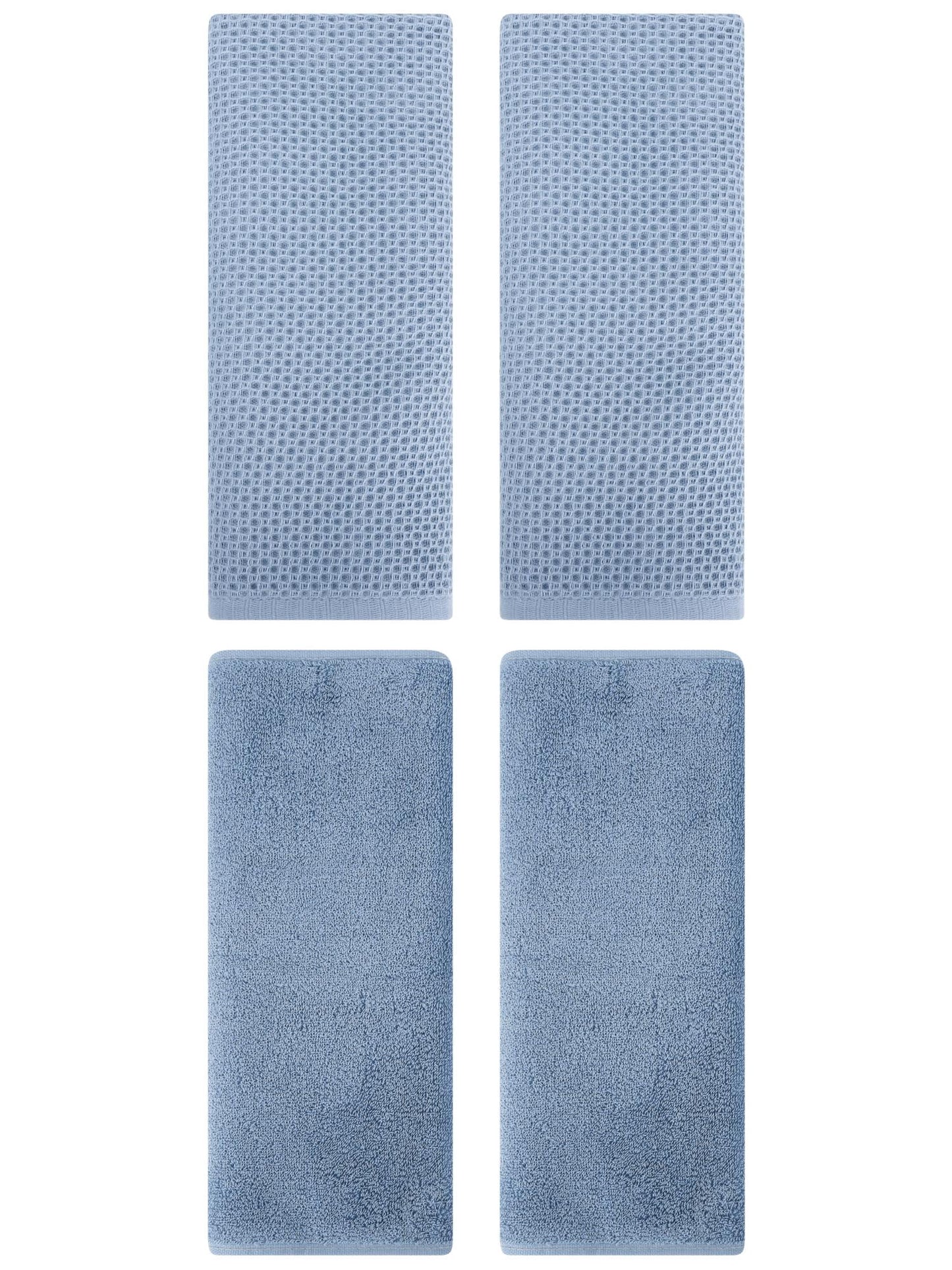 Unique Bargains 4 Pcs Cotton Hand Towels 13" x 30" Steel Blue/Light Steel Blue