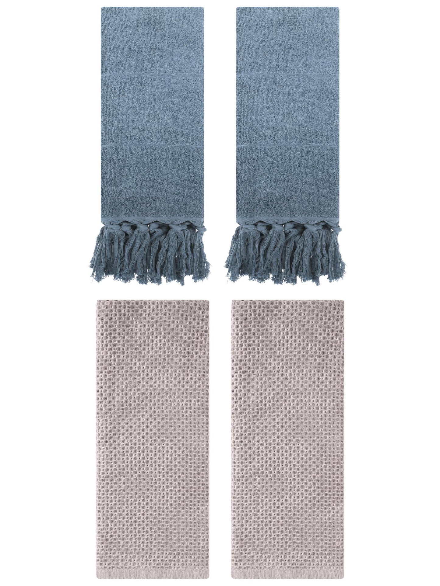 Unique Bargains 4 Pcs Cotton Hand Towels Blue/Camel 14" x 30"/13" x 30"