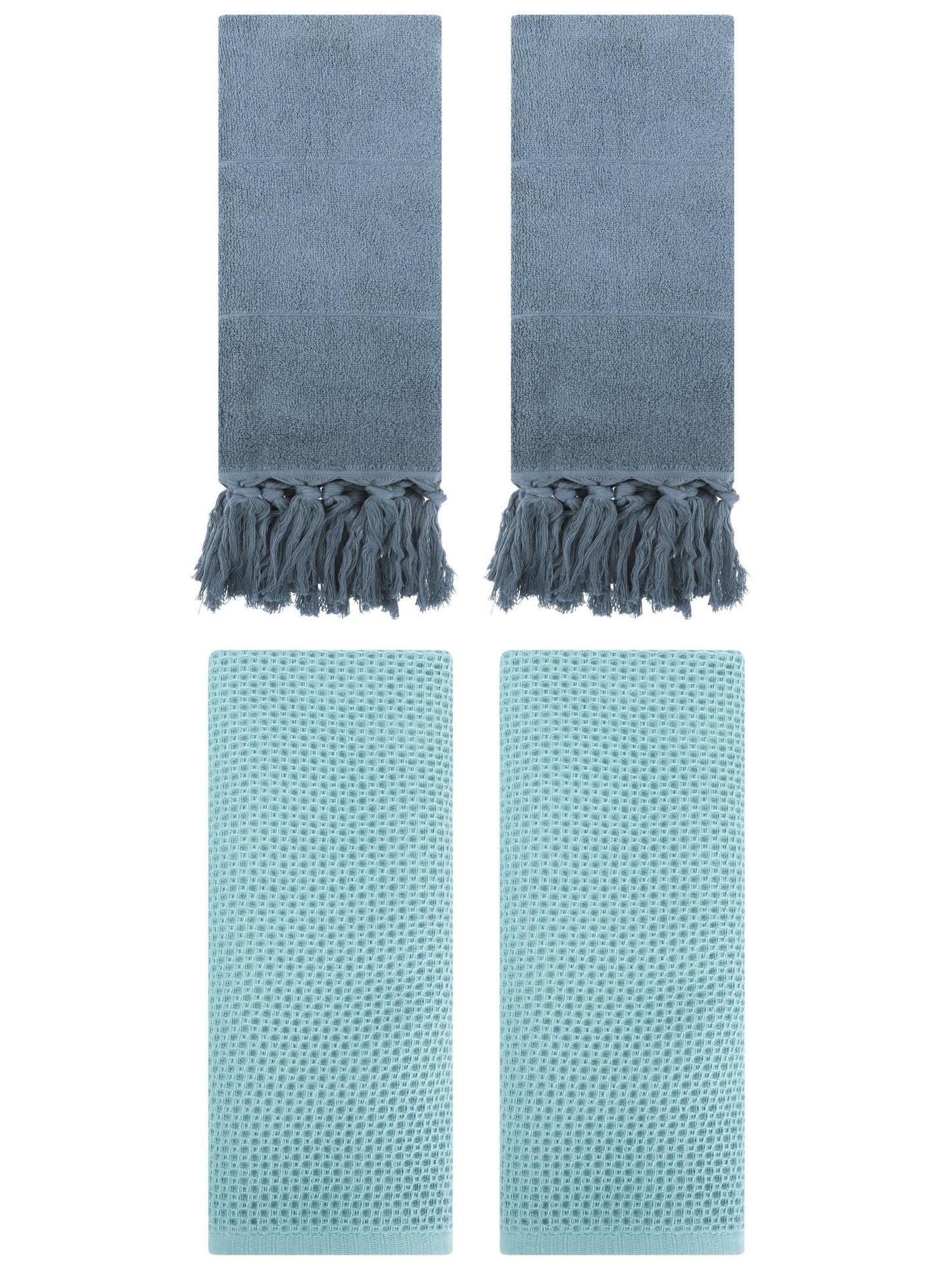 Unique Bargains 4 Pcs Cotton Hand Towels Blue/Light Blue 14" x 30"/13" x 30"