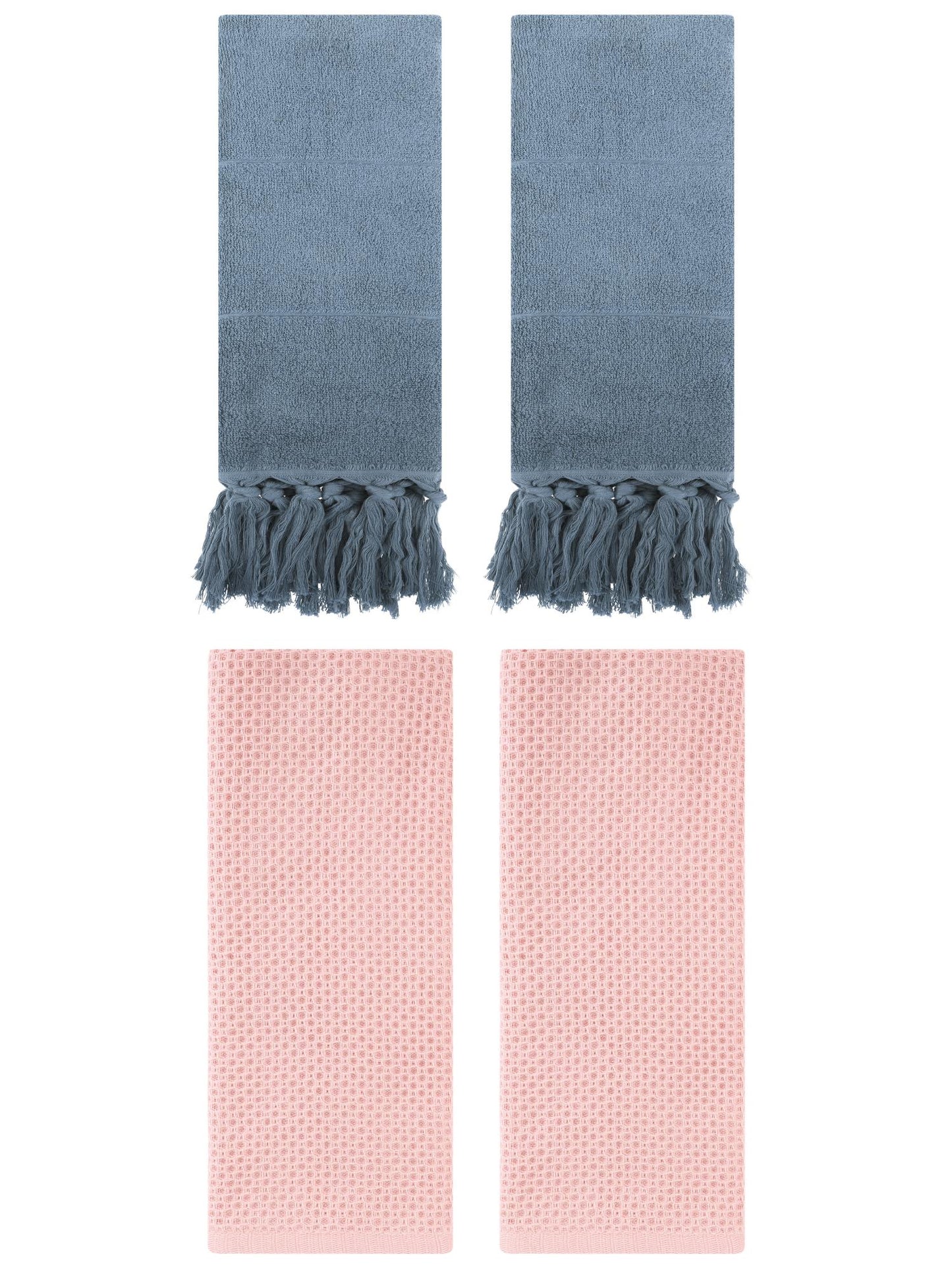 Unique Bargains 4 Pcs Cotton Hand Towels Blue/Pink 14" x 30"/13" x 30"