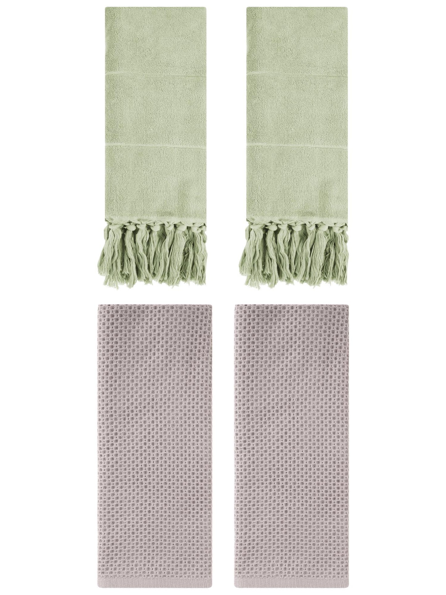 Unique Bargains 4 Pcs Cotton Hand Towels Green/Camel 14" x 30"/13" x 30"