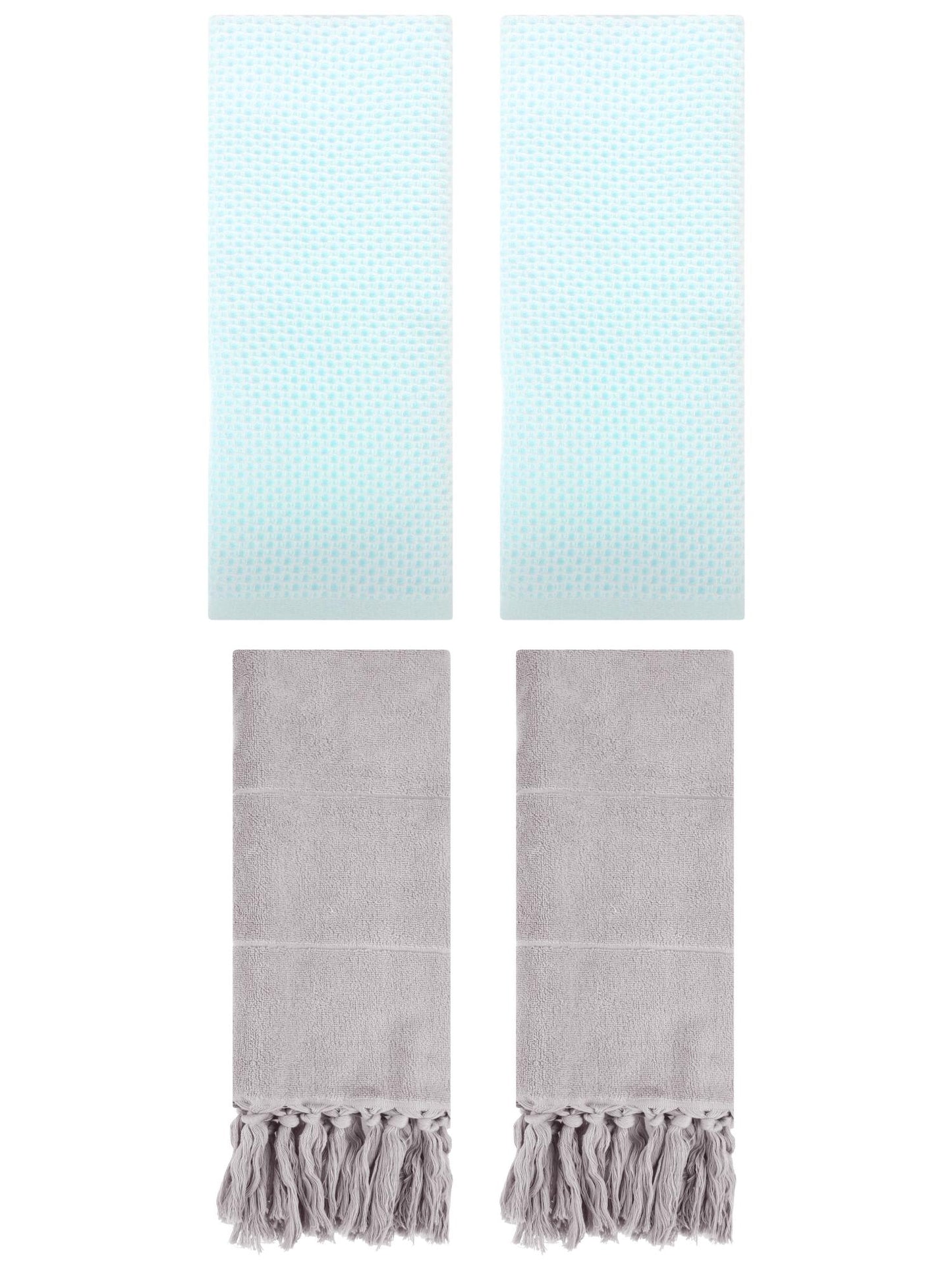 Unique Bargains 4 Pcs Cotton Hand Towels Grey/Light Cyan 14" x 30"/13" x 30"