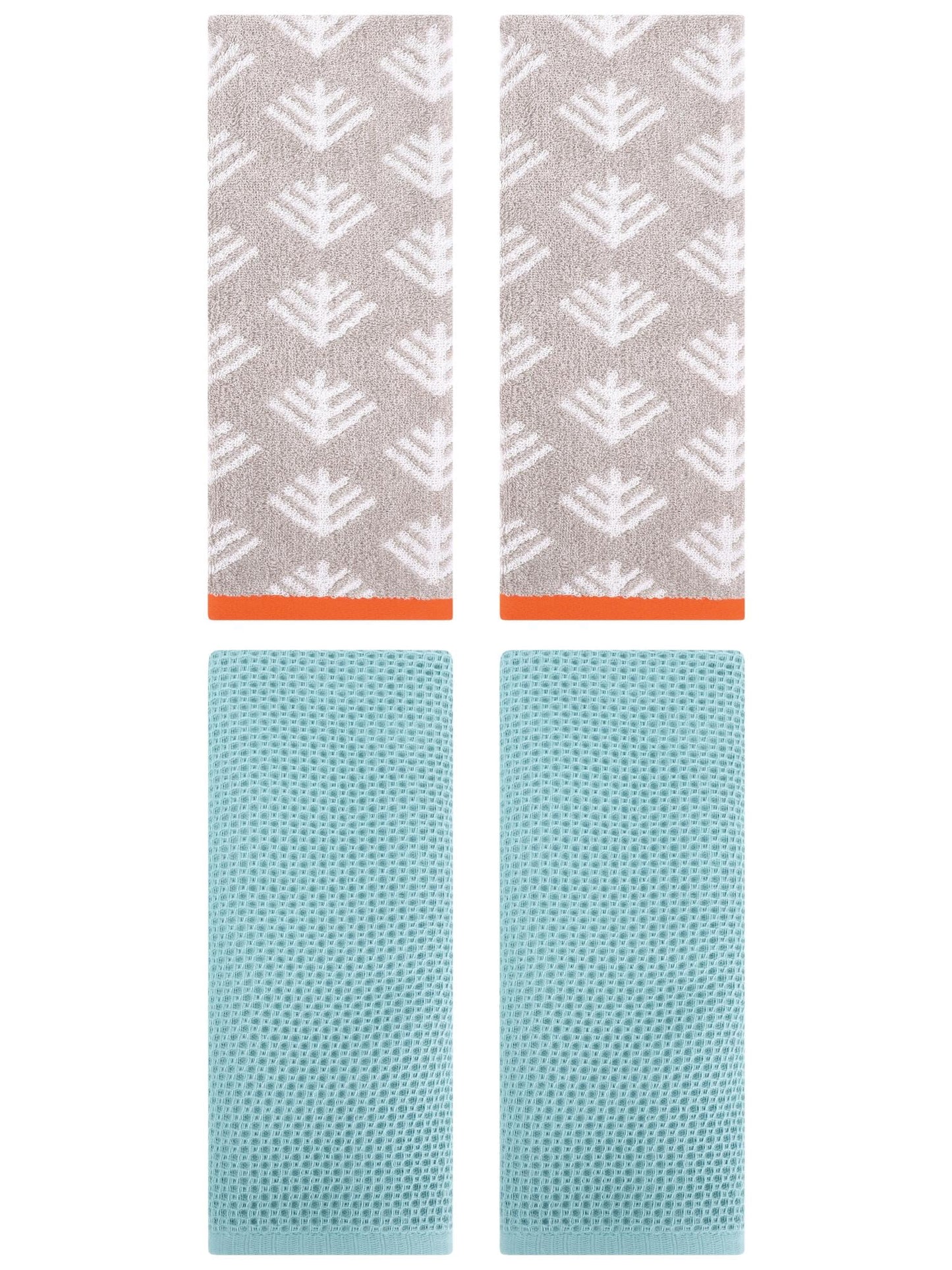 Unique Bargains 4 Pcs Cotton Hand Towels Light Blue/Light Grey 13" x 30"/14" x 30"