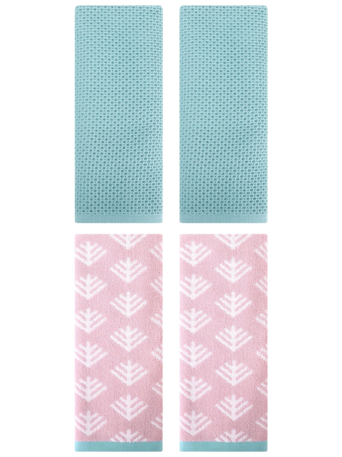 Unique Bargains 4 Pcs Cotton Hand Towels Light Blue/Pink 13" x 30"/14" x 30"