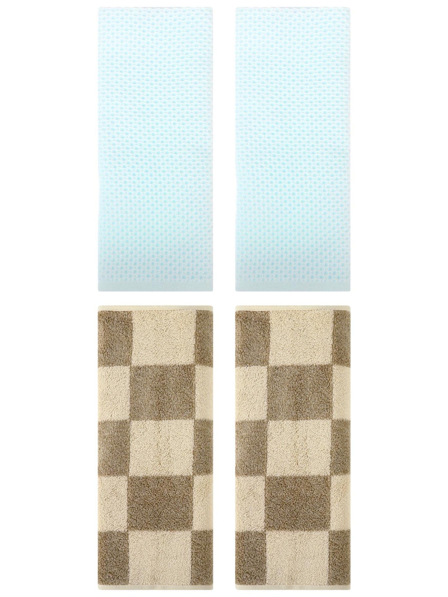 Unique Bargains 4 Pcs Cotton Hand Towels Light Cyan/Brown 13" x 30"/14" x 28"