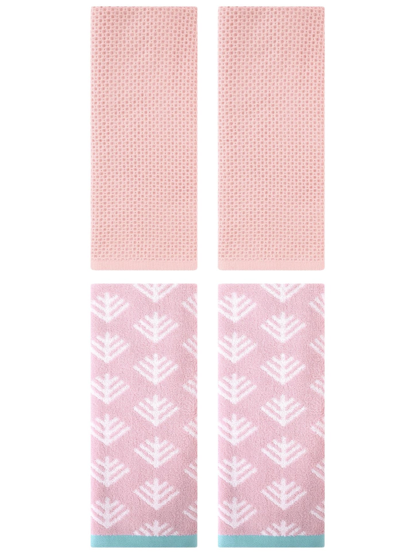 Unique Bargains 4 Pcs Cotton Hand Towels Pink 13" x 30"/14" x 30"