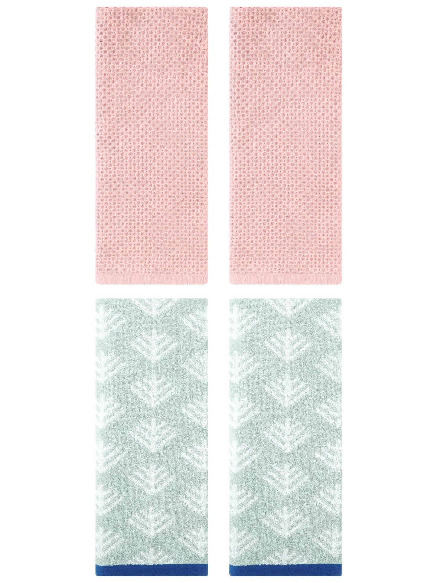 Unique Bargains 4 Pcs Cotton Hand Towels Pink/Green 13" x 30"/14" x 30"