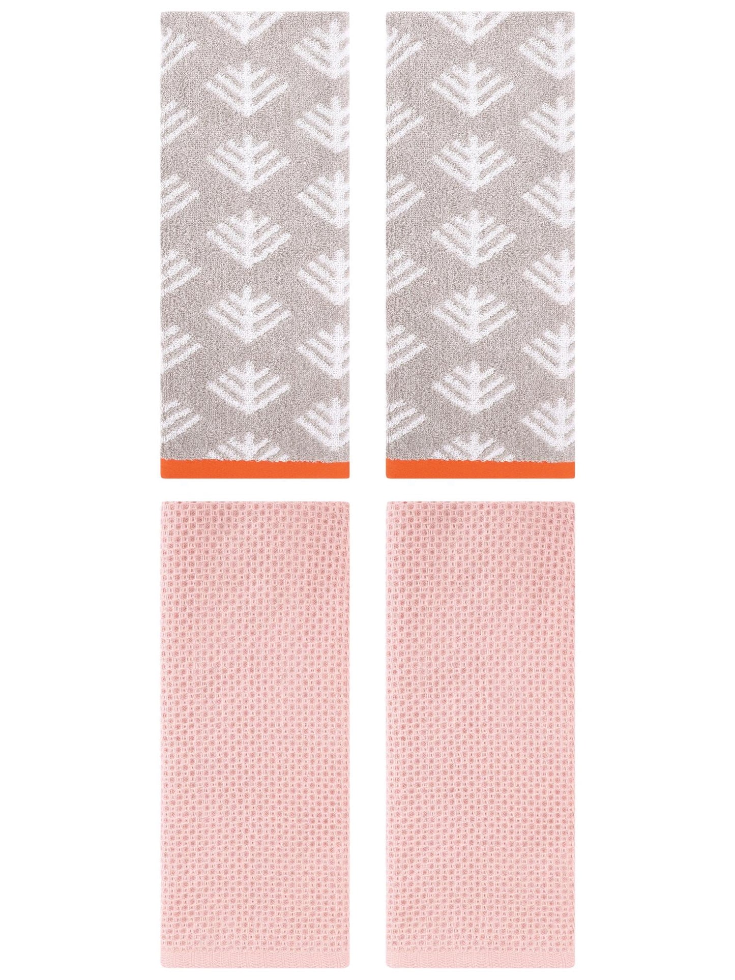 Unique Bargains 4 Pcs Cotton Hand Towels Pink/Light Grey 13" x 30"/14" x 30"