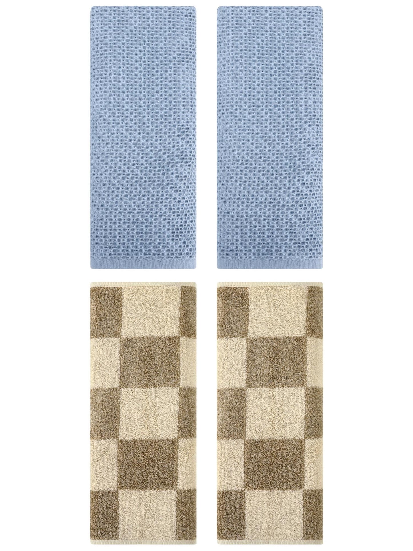 Unique Bargains 4 Pcs Cotton Hand Towels Steel Blue/Brown 13" x 30"/14" x 28"