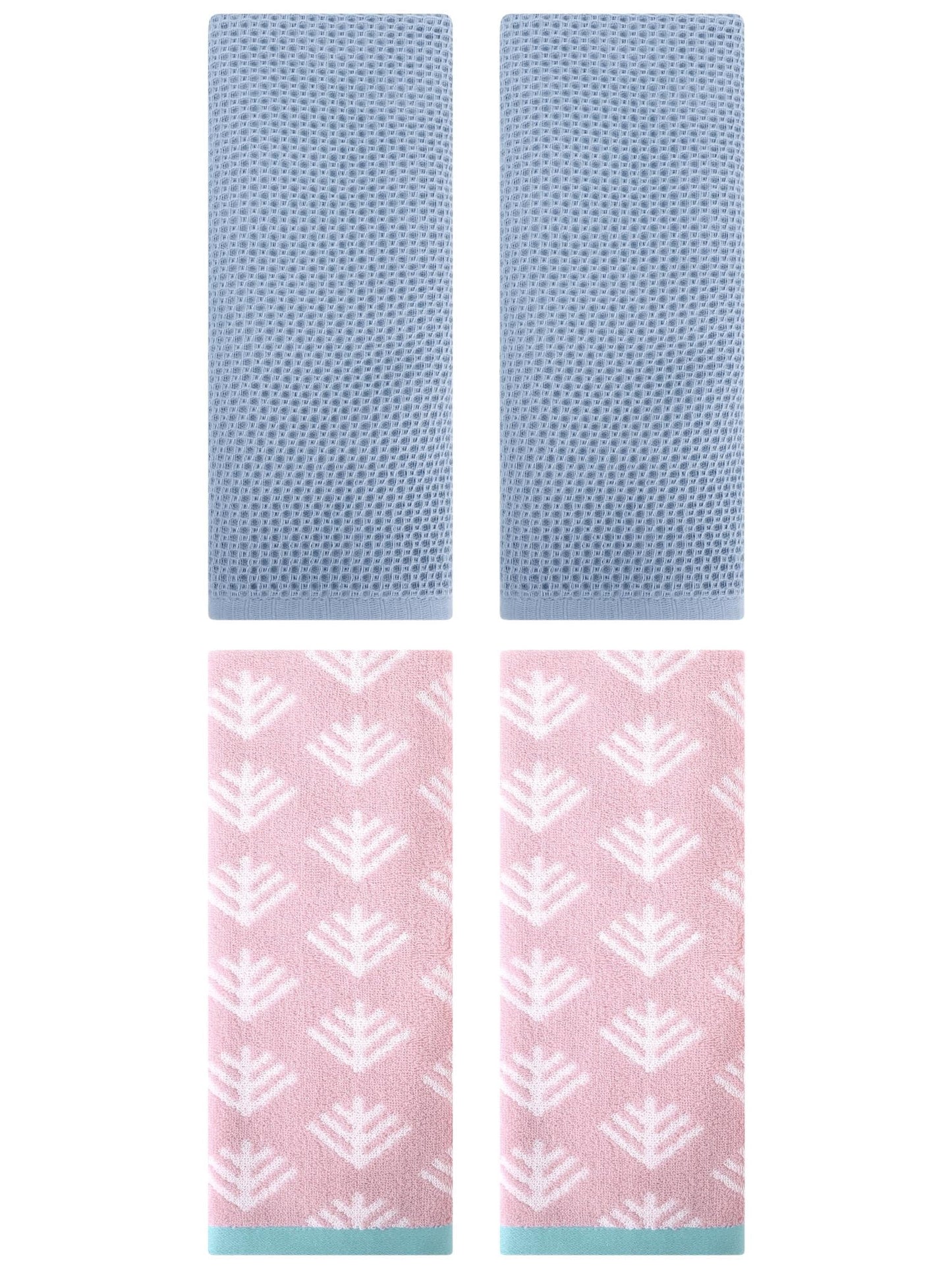 Unique Bargains 4 Pcs Cotton Hand Towels Steel Blue/Pink 13" x 30"/14" x 30"