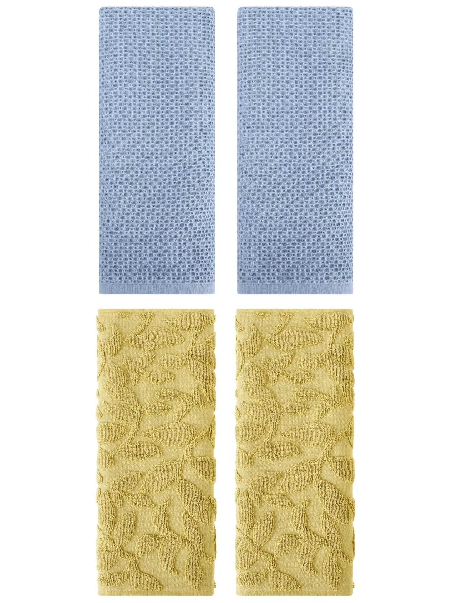Unique Bargains 4 Pcs Cotton Hand Towels Steel Blue/Yellow 13" x 30"/14" x 30"